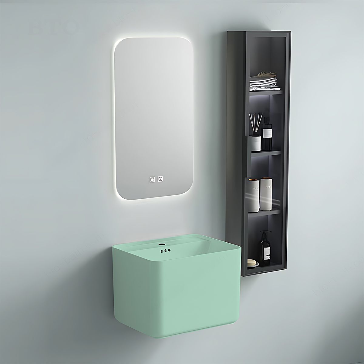 Lavoar, Verde Mint Mat, Power color, montaj suspendat, cu gaura de baterie 50x40 cm, Alfonso