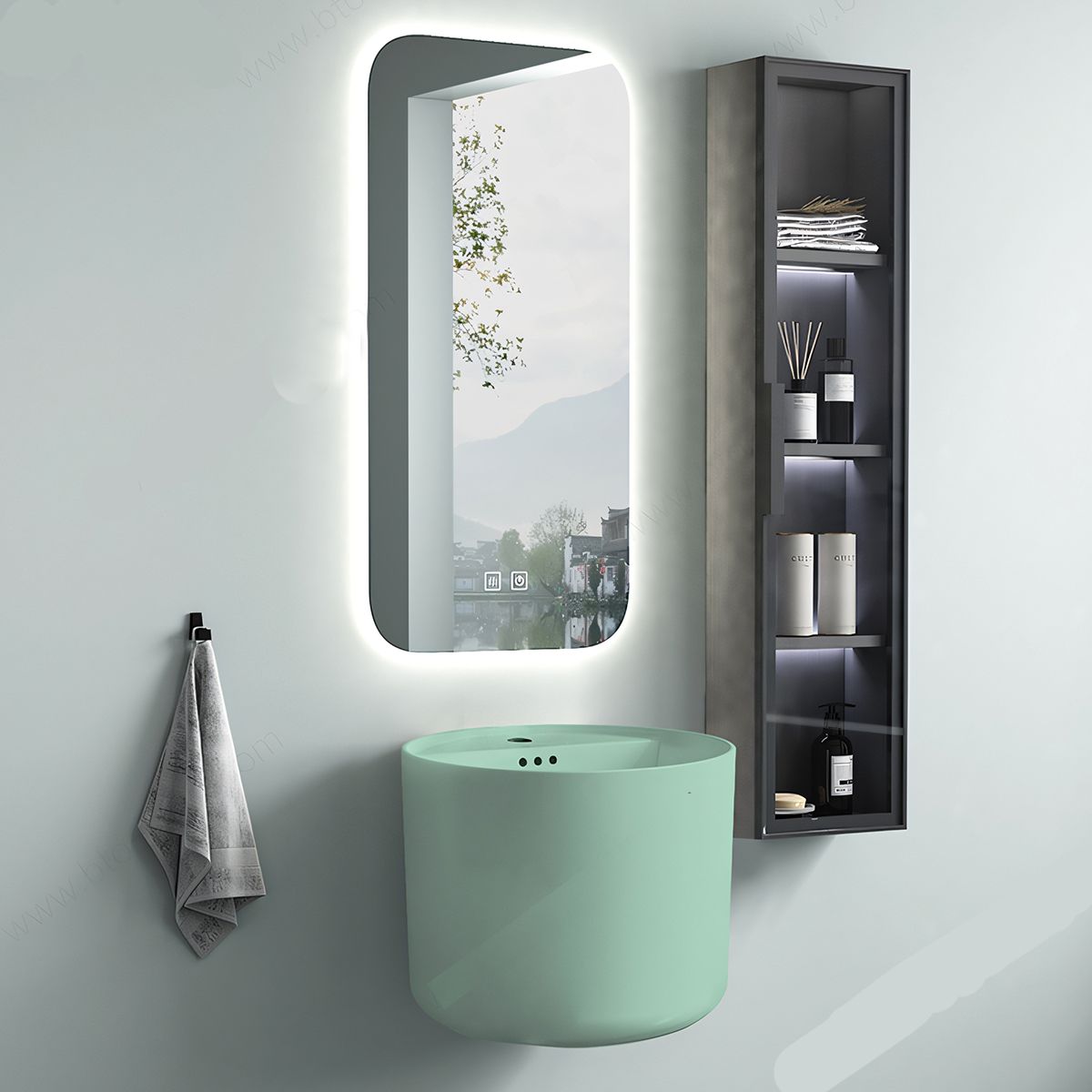 Lavoar Verde Mint Mat, Power Color, montaj suspendat sau pe blat, cu gaura de baterie 45x45 cm, Antilo