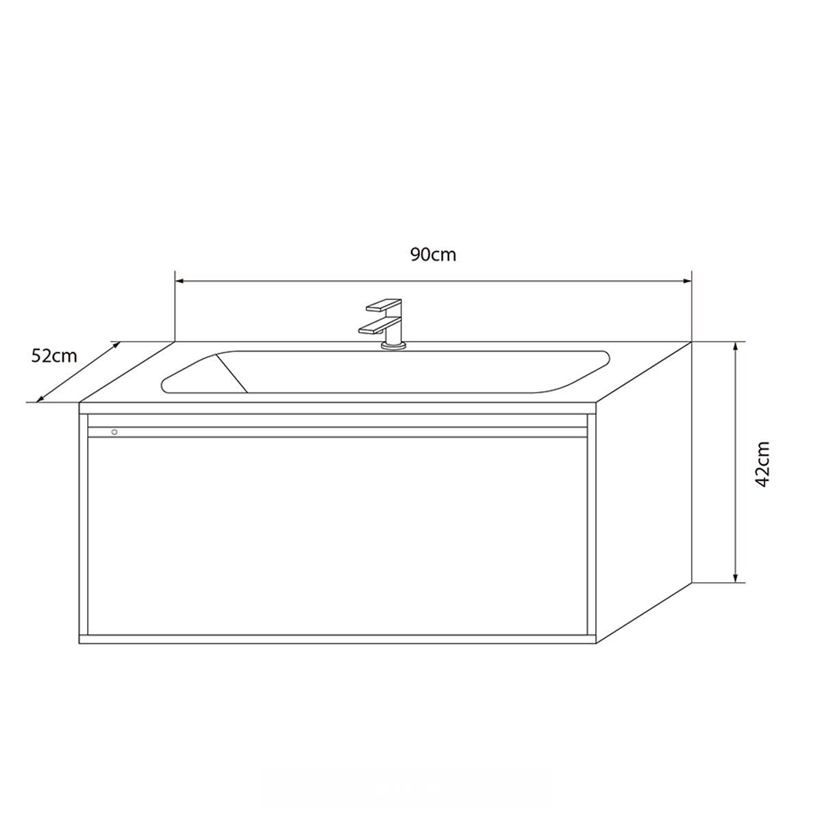 Mobilier baie cu lavoar din compozit corian, iluminare cu banda Led, inchidere Soft Close, dimensiune : 90x52 cm, Halo