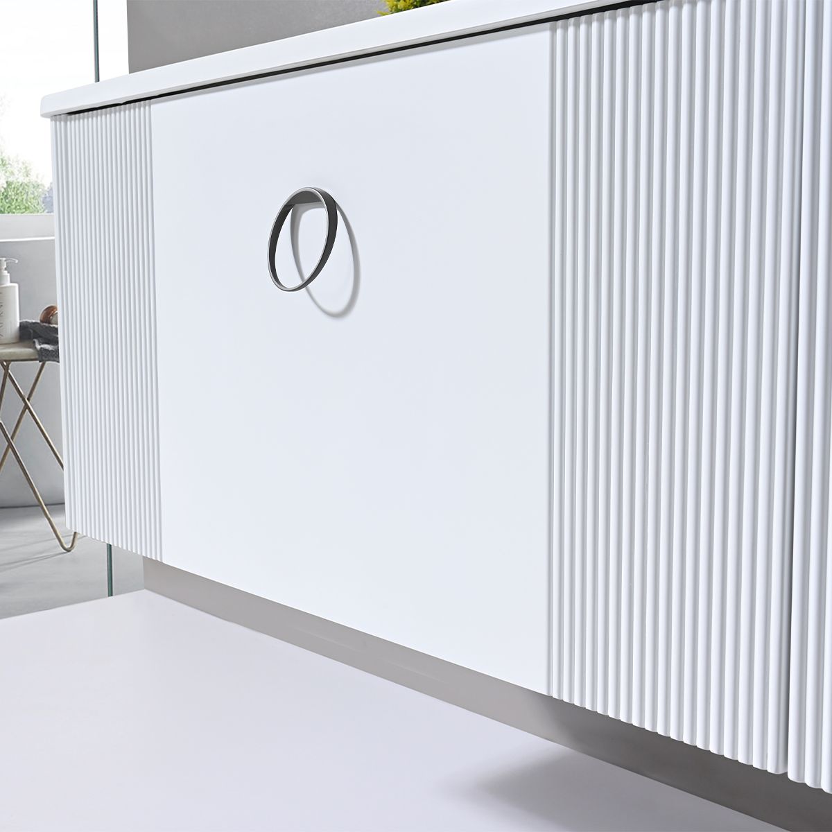 Mobilier baie din Mdf, cu lavoar din compozit corian, dimensiuni: 100 x 52 cm, inchidere Soft Close, Nest