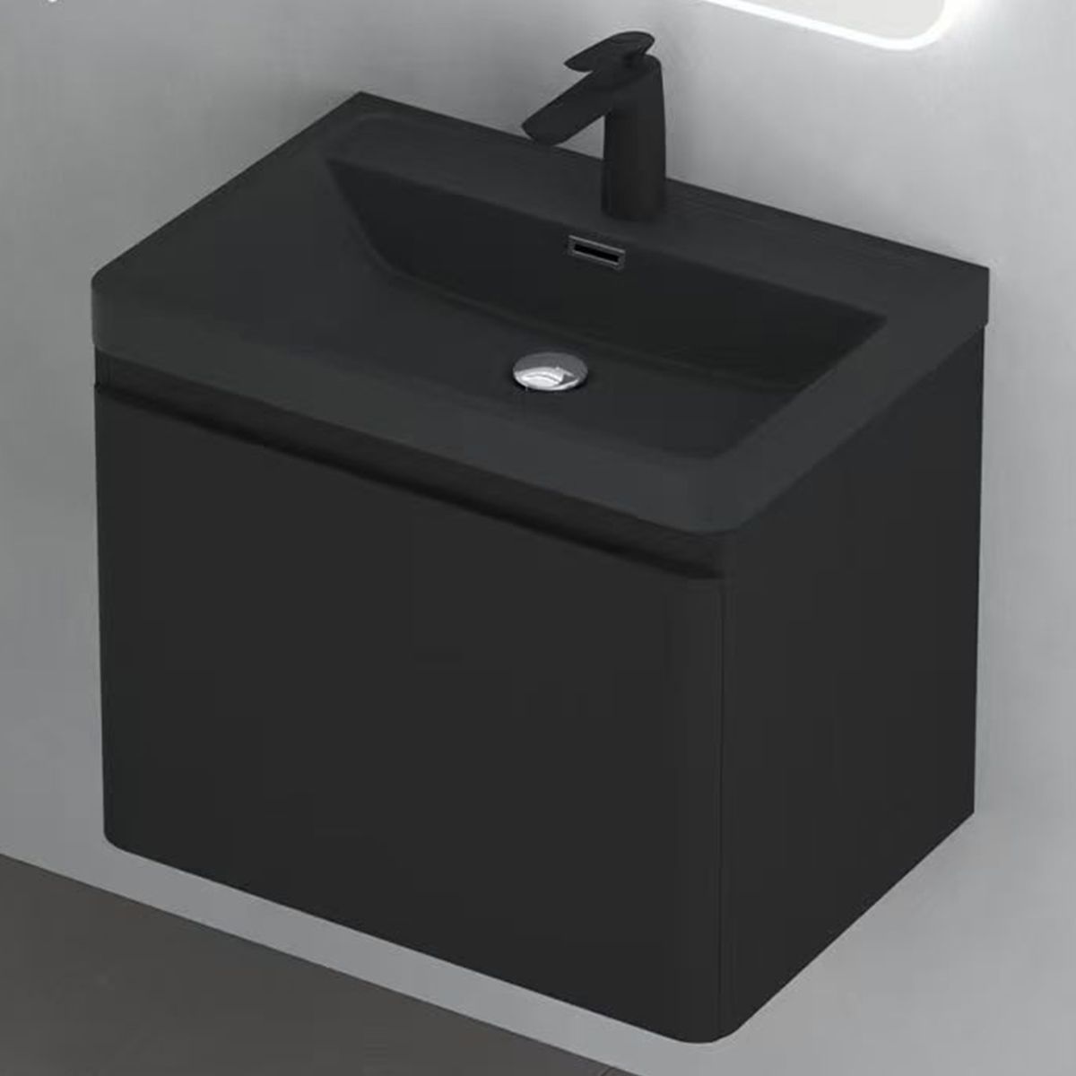 Mobilier baie din Mdf vopsit, lavoar din compozit, inchidere Soft-Close, 60x42x50 cm, Negru Mat, Verona