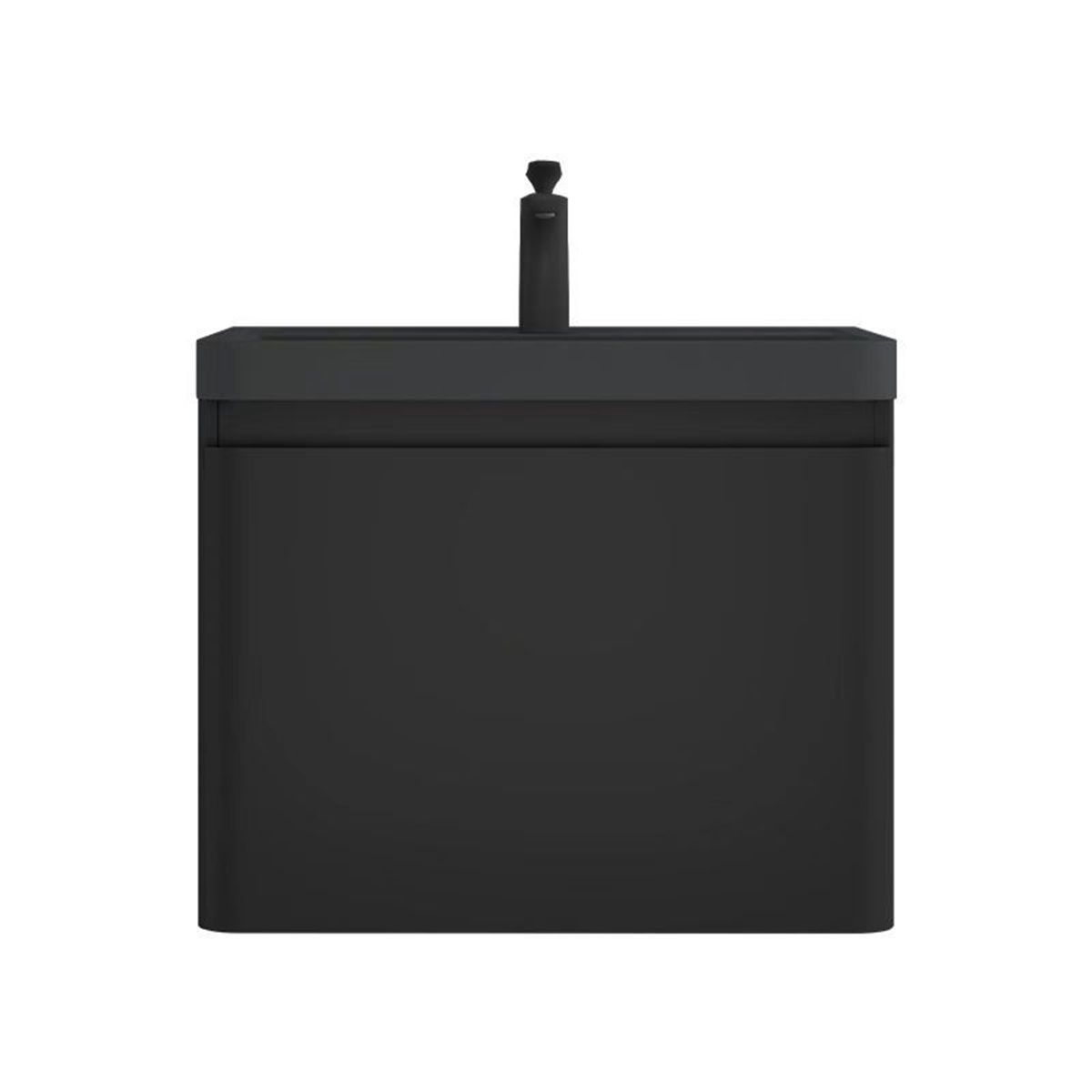 Mobilier baie din Mdf vopsit, lavoar din compozit, inchidere Soft-Close, 60x42x50 cm, Negru Mat, Verona
