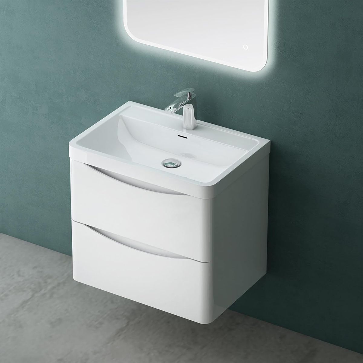 Mobilier baie, MDF vopsit, lavoar din compozit, separatoare sertare, Soft-Close, dimensiune de 60 sau 90 cm, Alb Lucios,Trieste