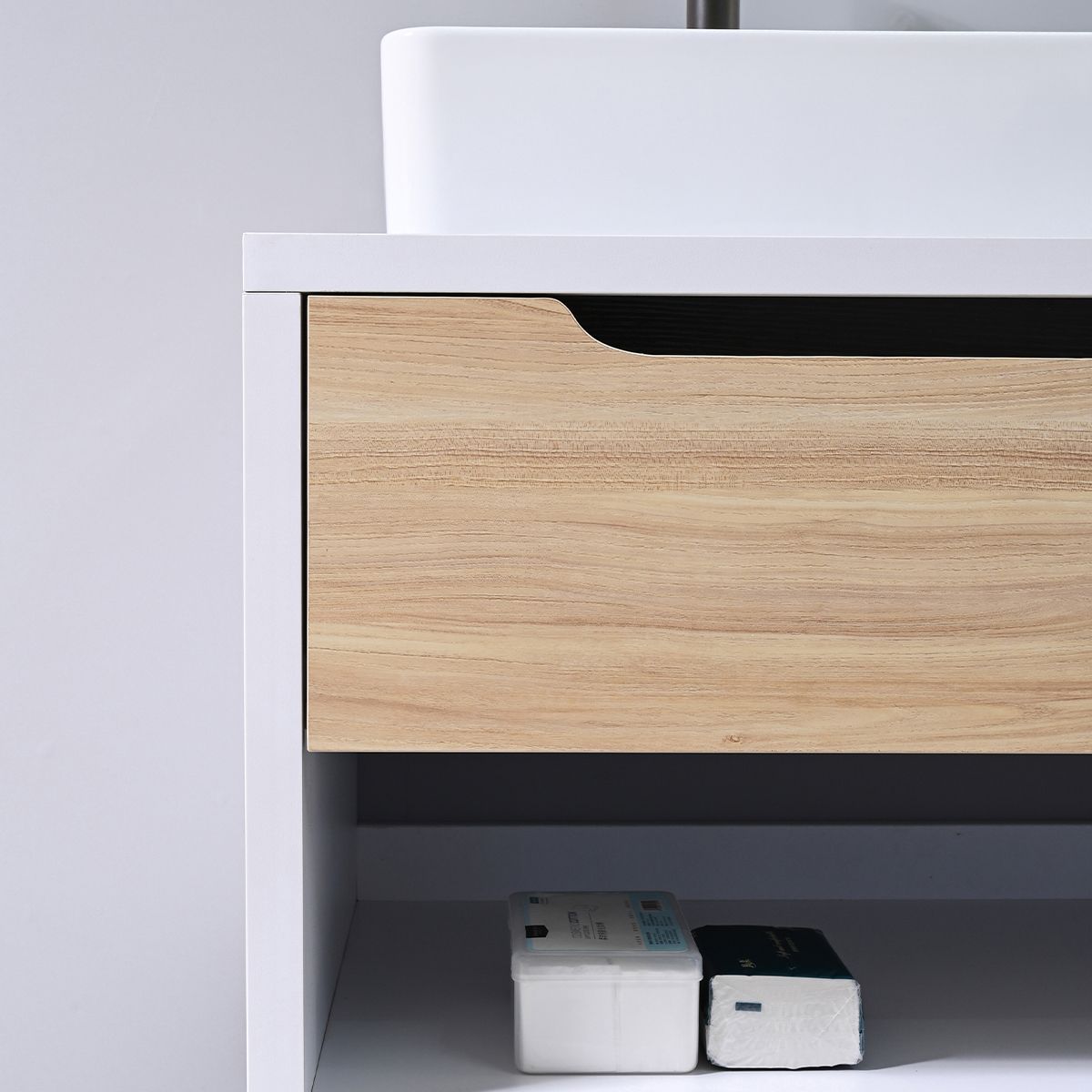 Mobilier de baie, 120 x 55, Lemn stratificat, 2 sertare cu inchidere soft-close, spatiu de depozitare, Riviera