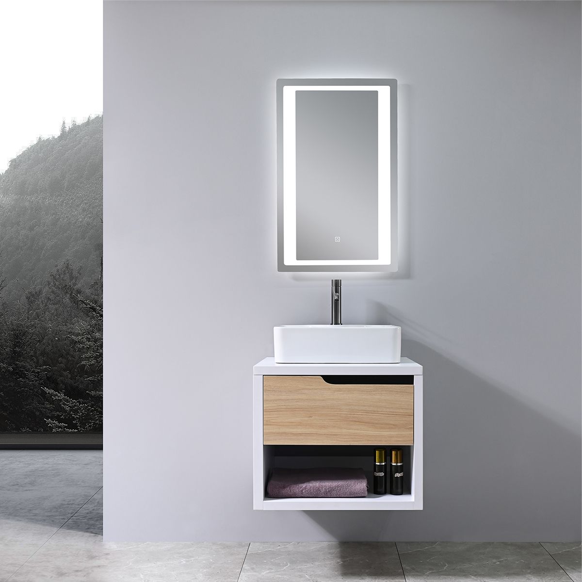 Mobilier de baie, 60 x 55, Lemn stratificat, Sertar cu inchidere soft close, spatiu de depozitare, Riviera