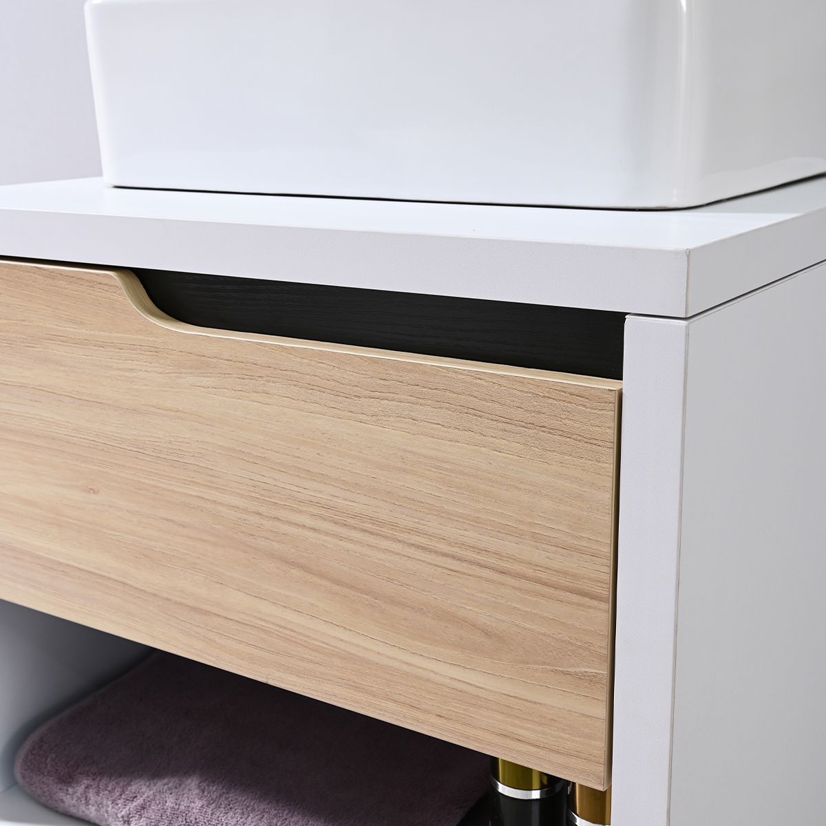 Mobilier de baie, 60 x 55, Lemn stratificat, Sertar cu inchidere soft close, spatiu de depozitare, Riviera