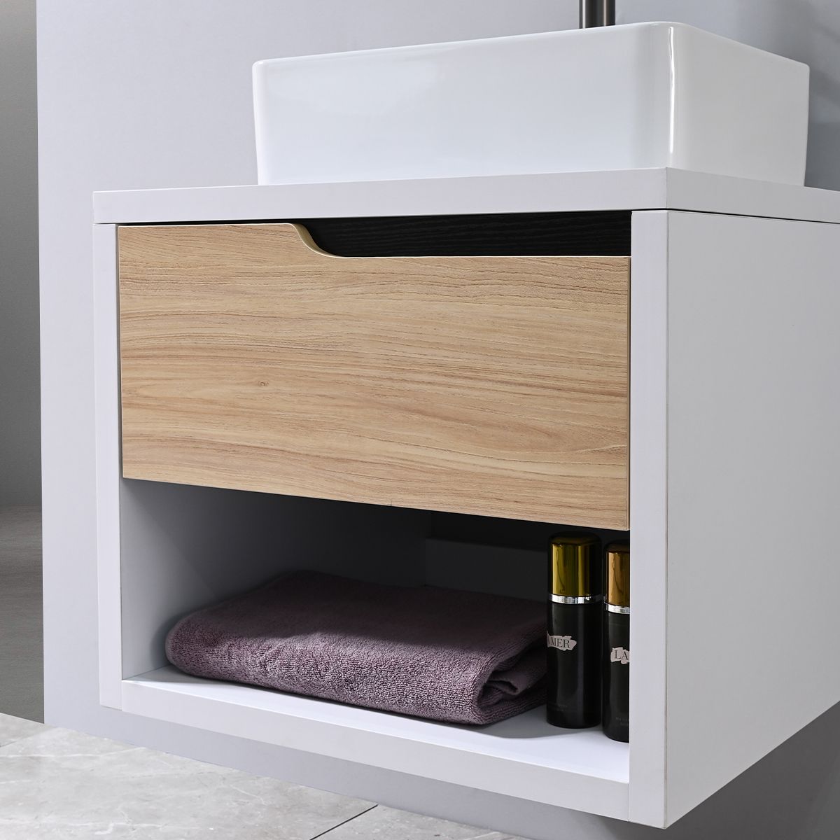 Mobilier de baie, 60 x 55, Lemn stratificat, Sertar cu inchidere soft close, spatiu de depozitare, Riviera