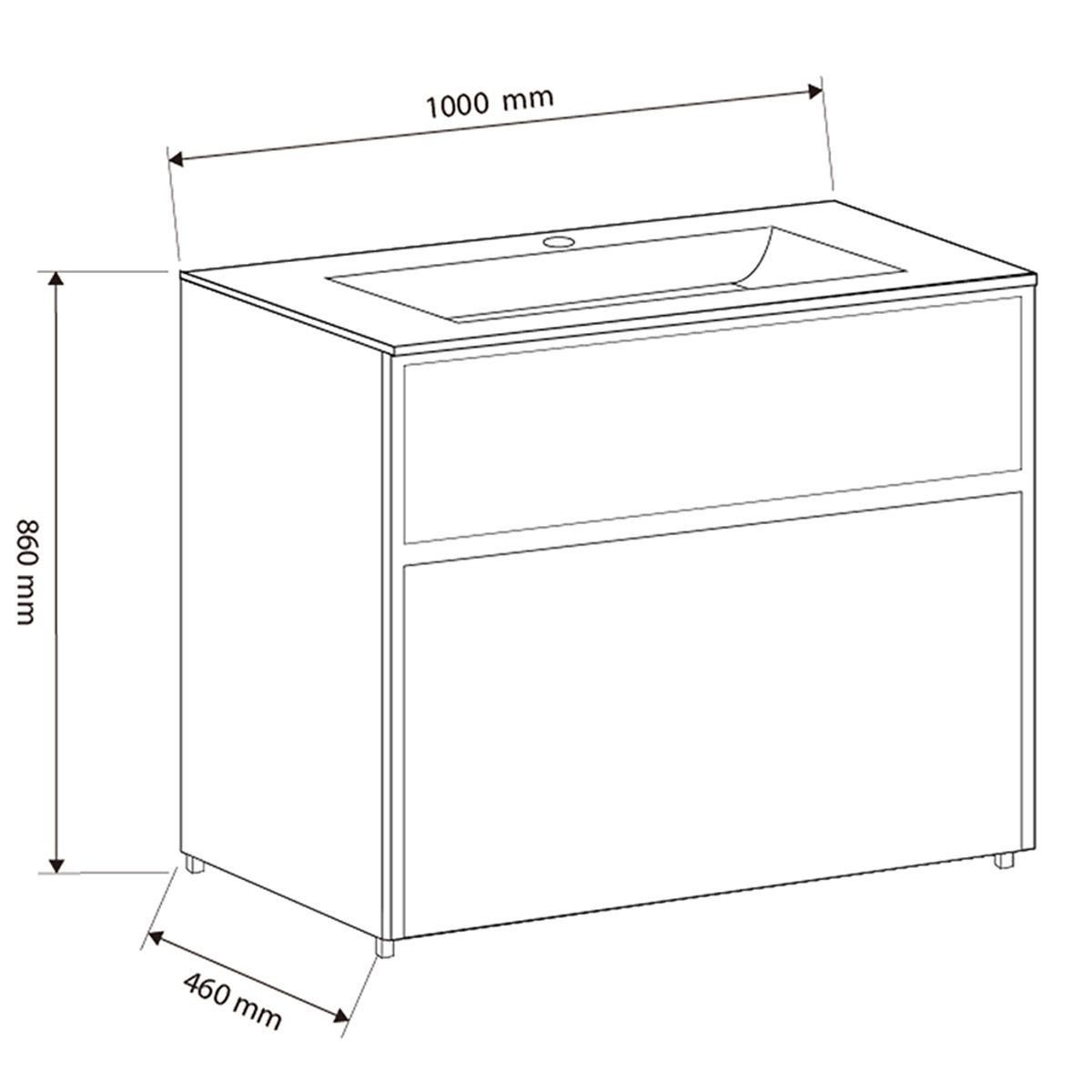 Mobilier de baie cu lavoar, Lemn stratificat, 100x46 cm, 2 sertare cu inchidere soft close, Finisaj stejar, Bianca