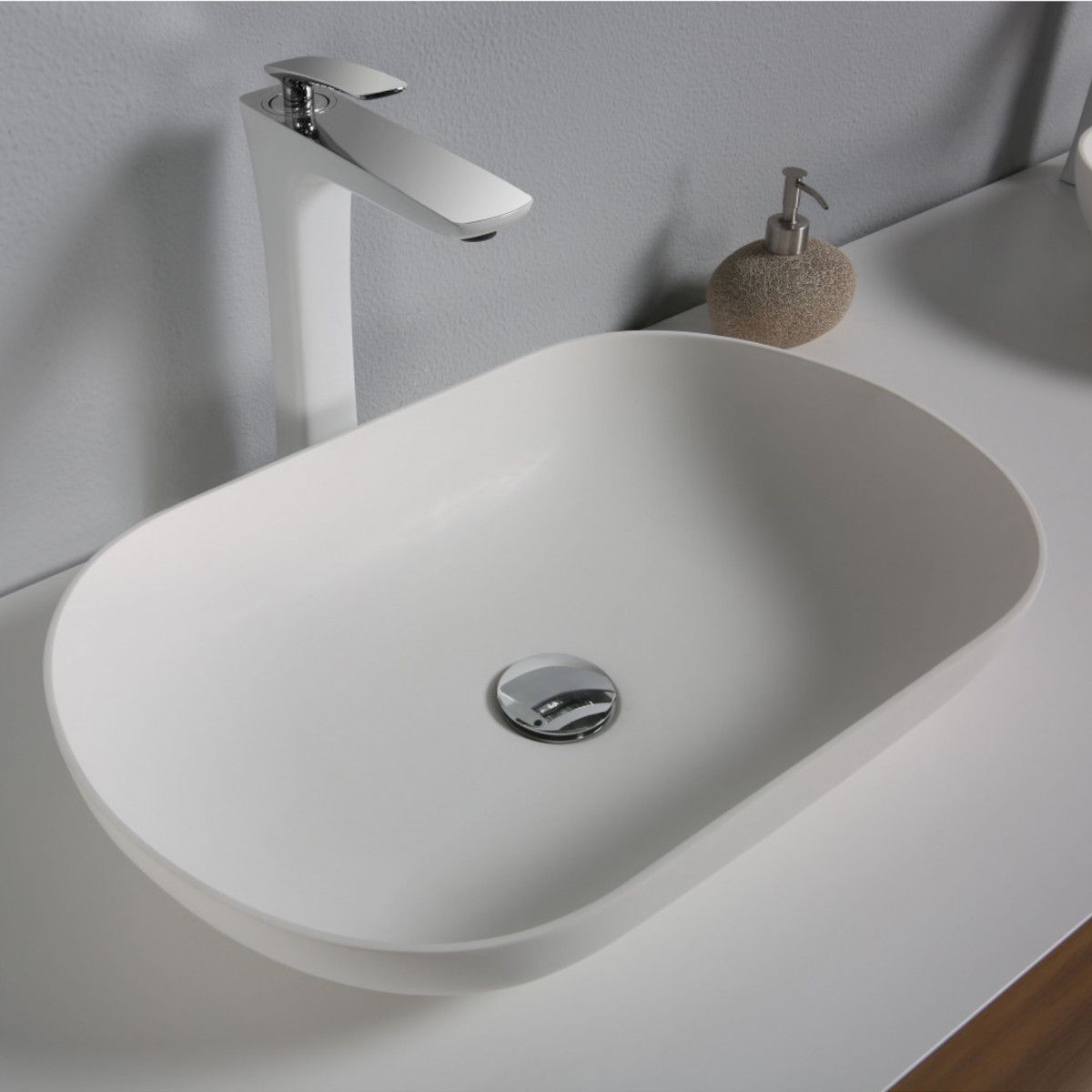 Mobilier de baie EGO-BELLA din compozit mineral cu doua lavoare, MDF, 180 x 55 cm, Alb Mat, Push to open