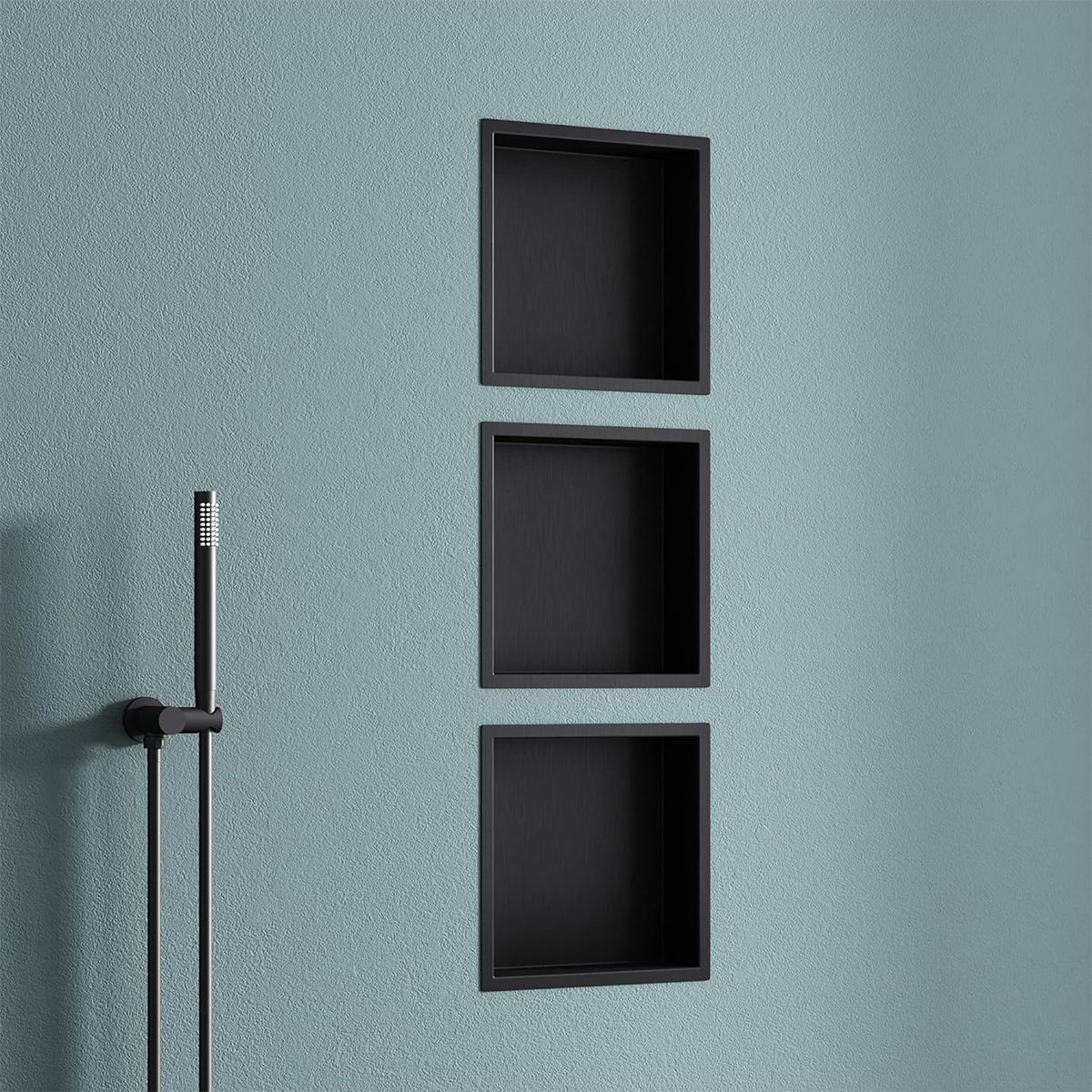 Nisa de dus, raft incastrat in perete, otel, 30x30 sau 60x30, Negru Mat, Flux