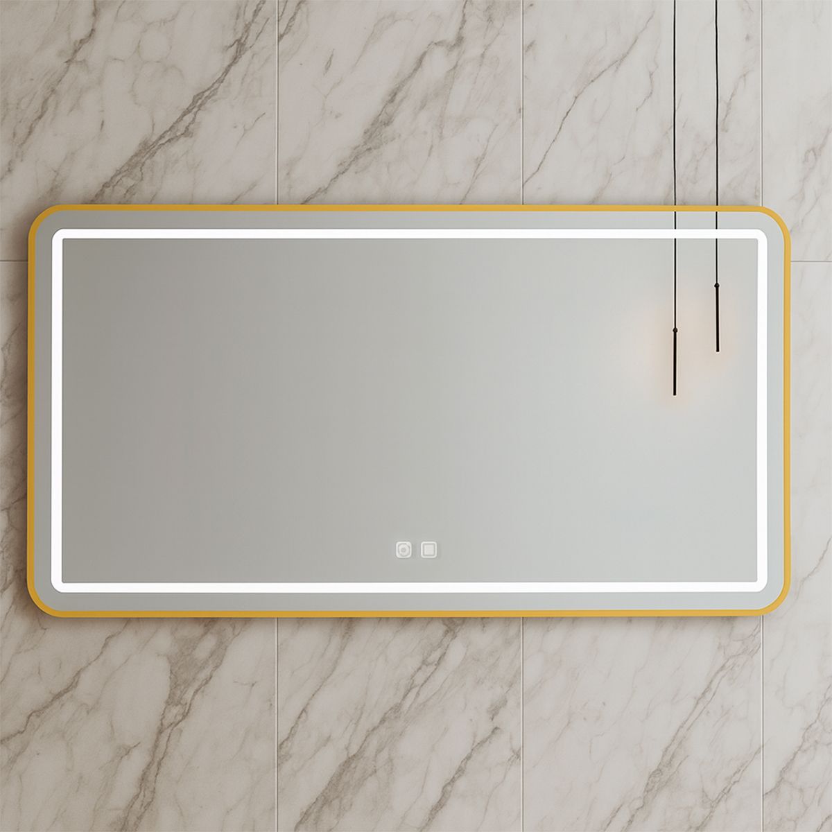 Oglinda Led, Cadru auriu, Dezaburire, Buton Touch, 3 Culori, Intensitate reglabila, dimensiuni 60-70x80-150 cm, Feliz