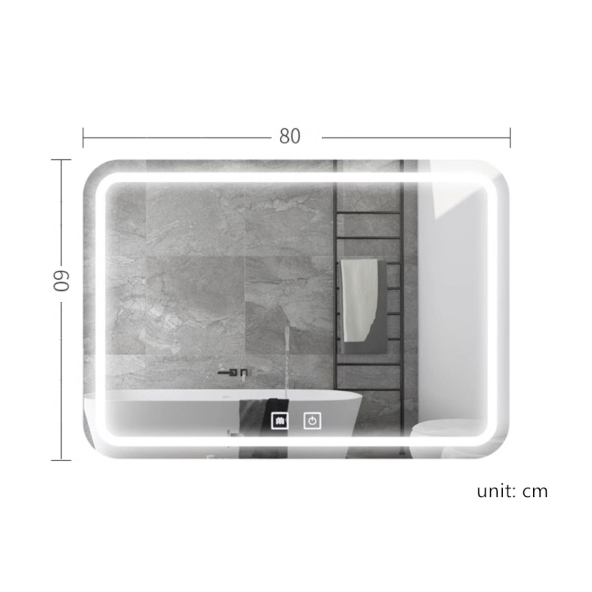 Oglinda Led, Cadru negru, Dezaburire, Buton Touch, 3 Culori, Intensitate reglabila, dimensiuni 60-70x80-90-150 cm, Feliz
