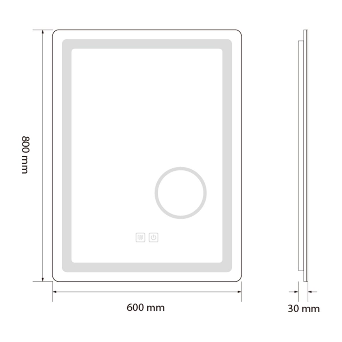 Oglinda Led, cu Lupa cosmetica, Dezaburire, Touch, 3 Culori, 5 mm, dimensiuni 70-80 x 60-90-10-120-140 cm, Velora