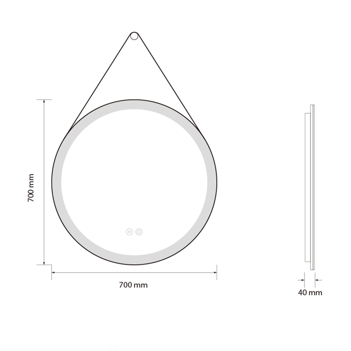 Oglinda Led, curea, cadru negru, touch, 3 Culori, dezaburire, 5 mm, diametru de 70- 80 cm, Spectra