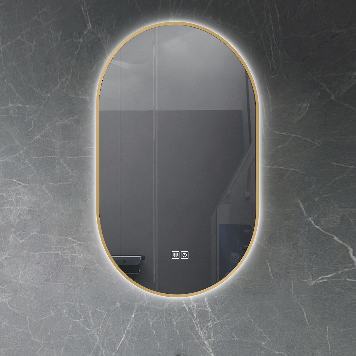 Oglinda Led, Dezaburire, 3 Culori, Touch, 5 mm, cadru ultra-slim auriu, dimensiuni 50x100-40x120 cm, Victoria