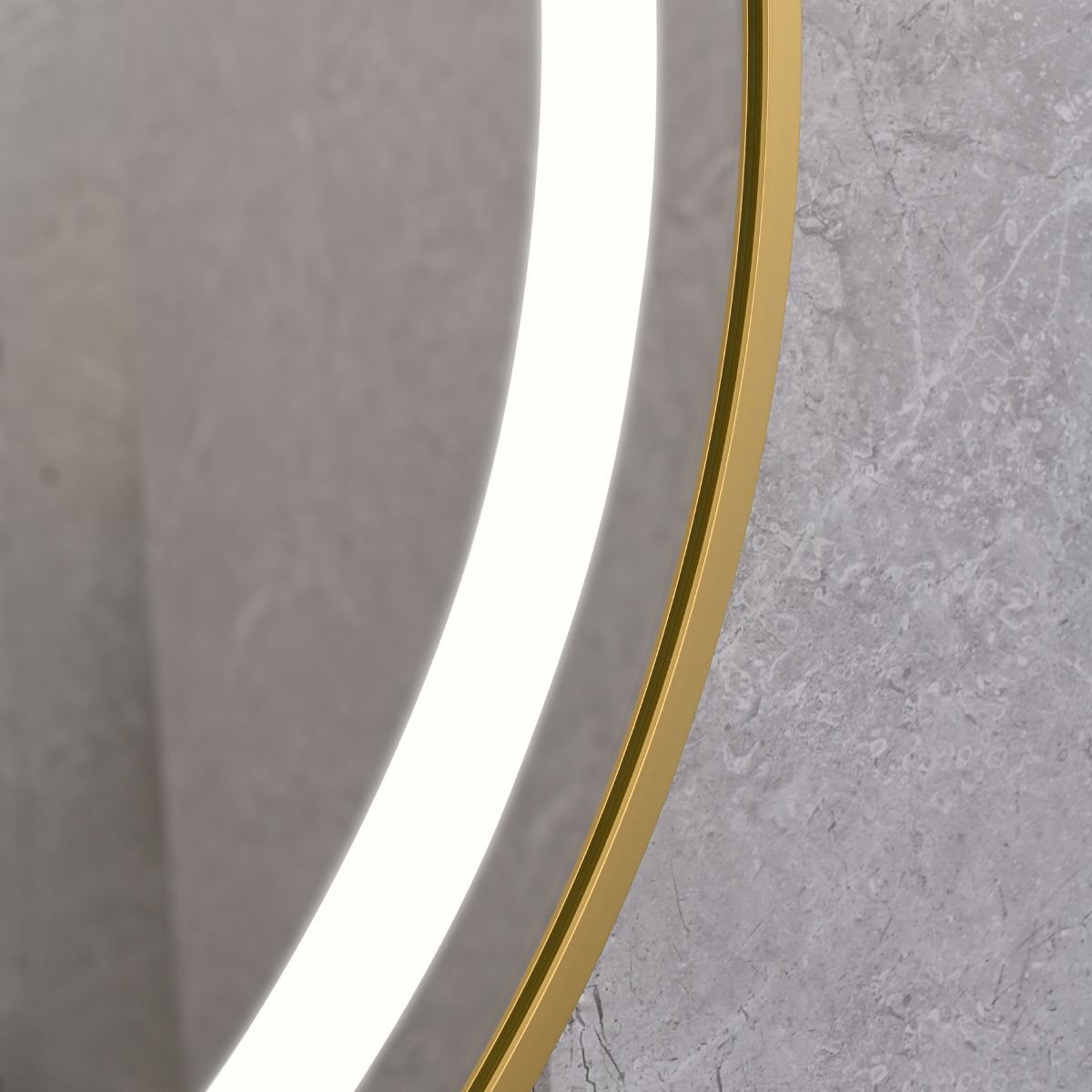 Oglinda Led, Dezaburire, Buton Touch, Cadru auriu, sticla 5 mm, 3 Culori, Intensitate reglabila, dimensiuni 80, 90 cm, Cezara