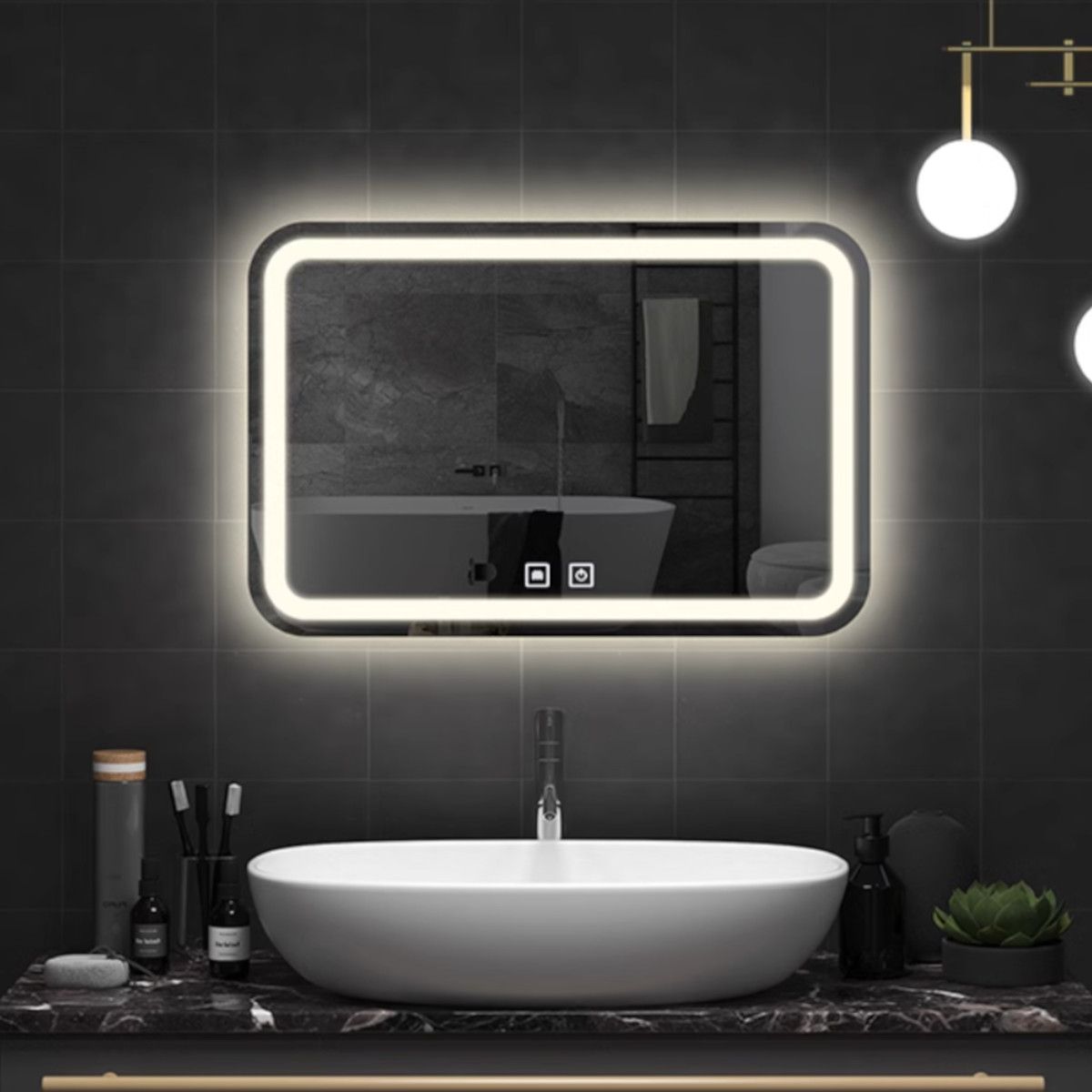 Oglinda Led, Dezaburire si Buton Touch, 3 Culori, Intensitate reglabila, dimensiuni 40-60x60-140 cm, Feliz