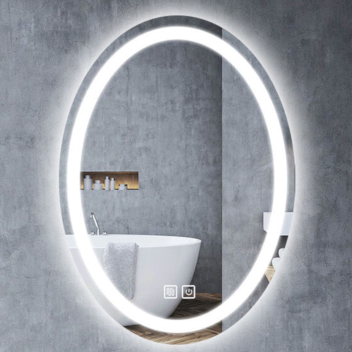 Oglinda Led, Dezaburire si Buton Touch, 3 Culori, Intensitate reglabila, dimensiuni 50-75x70-100 cm, Fiesta