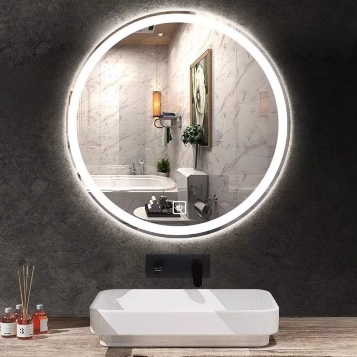 Oglinda Led, Dezaburire si Buton Touch, 3 Culori, Intensitate reglabila, dimensiuni 70, 80, 90 cm, Cezara