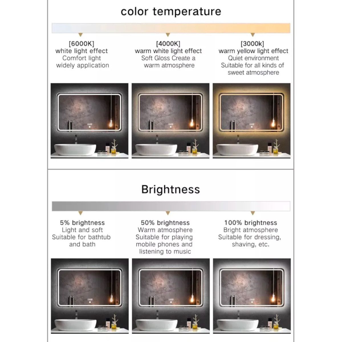 Oglinda Led, Dezaburire si Buton Touch, 3 Culori, Intensitate reglabila, dimensiuni 70, 80, 90 cm, Cezara