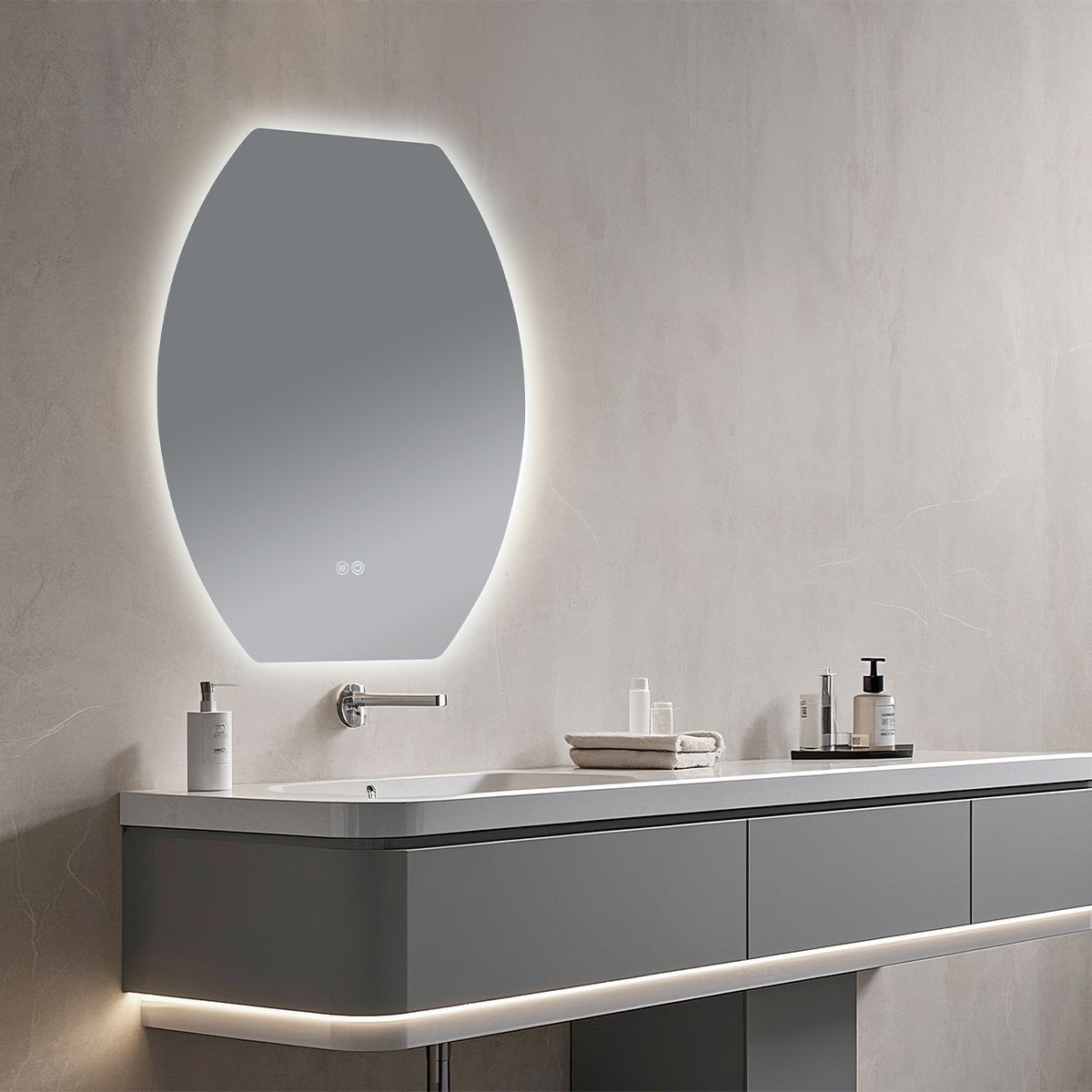 Oglinda Led, Dezaburire si Buton Touch, 5 mm, 3 Culori, Intensitate reglabila, dimensiuni de 60x80 si 70x100 cm, Luna