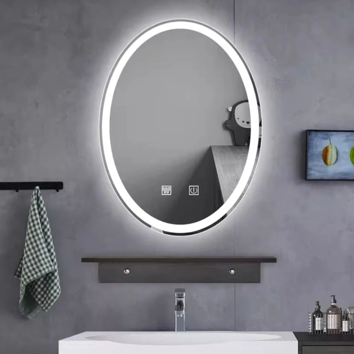 Oglinda Led, Dezaburire si Buton Touch, Resigilat, 5 mm, 3 Culori, Intensitate reglabila, dimensiuni 70x90 cm, Fiesta