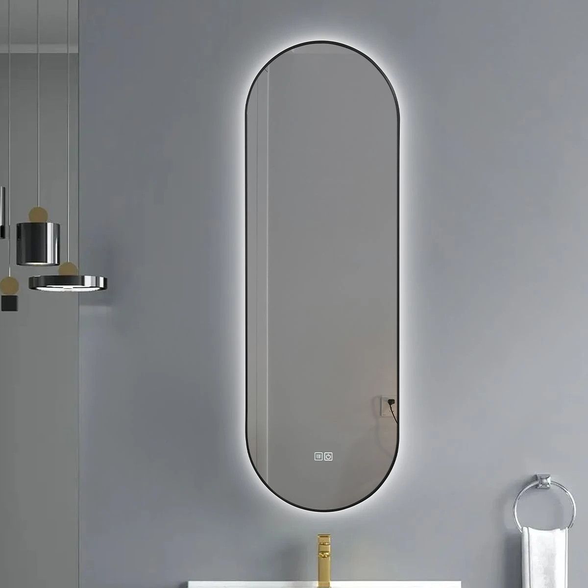 Oglinda Led, Resigilat, Dezaburire, 3 Culori, Touch, 5 mm, cadru ultra-slim negru, dimensiuni 100x50 cm, Victoria