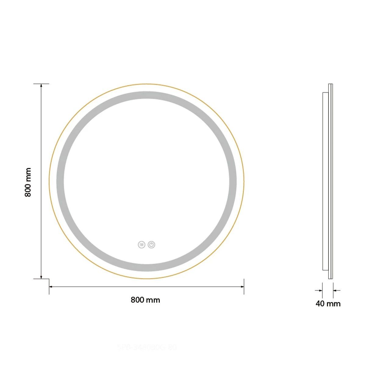Oglinda Led, Resigilat, Dezaburire, Touch, Cadru auriu, sticla 5 mm, 3 Culori, Intensitate reglabila, dimensiuni 80 cm, Cezara