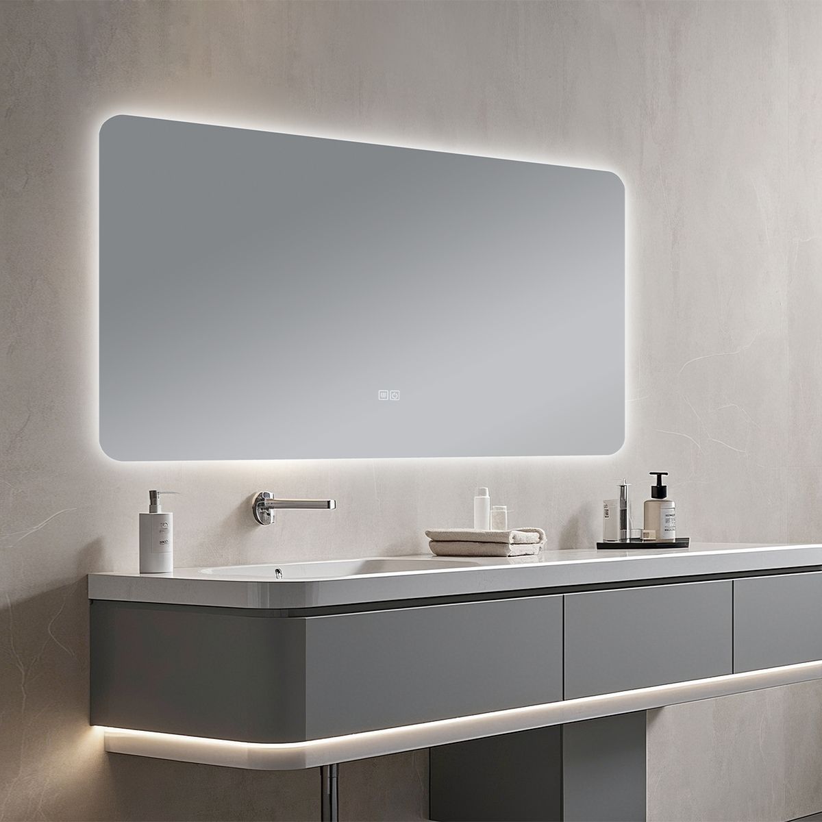 Oglinda pentru baie cu LED, dezaburire si intrerupator touch, 5 mm, dimensiuni: 60-70x80-140 cm, 3 culori reglabile, Louie