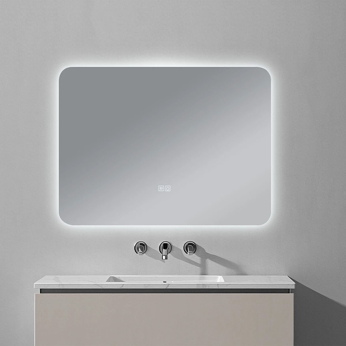 Oglinda pentru baie cu LED, Resigilat, dezaburire si intrerupator touch, 5 mm, dimensiuni: 90x70cm, 3 culori reglabile, Louie