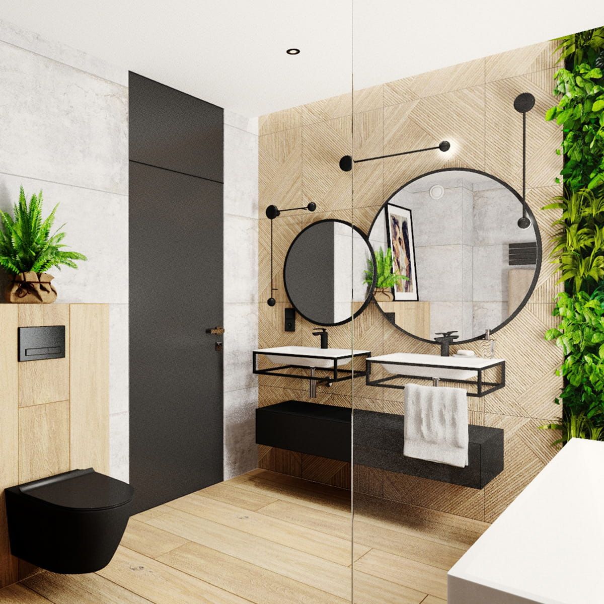 Oglinda rotunda, cadru negru, dimensiuni intre 70-90 cm, Ego-Ventura