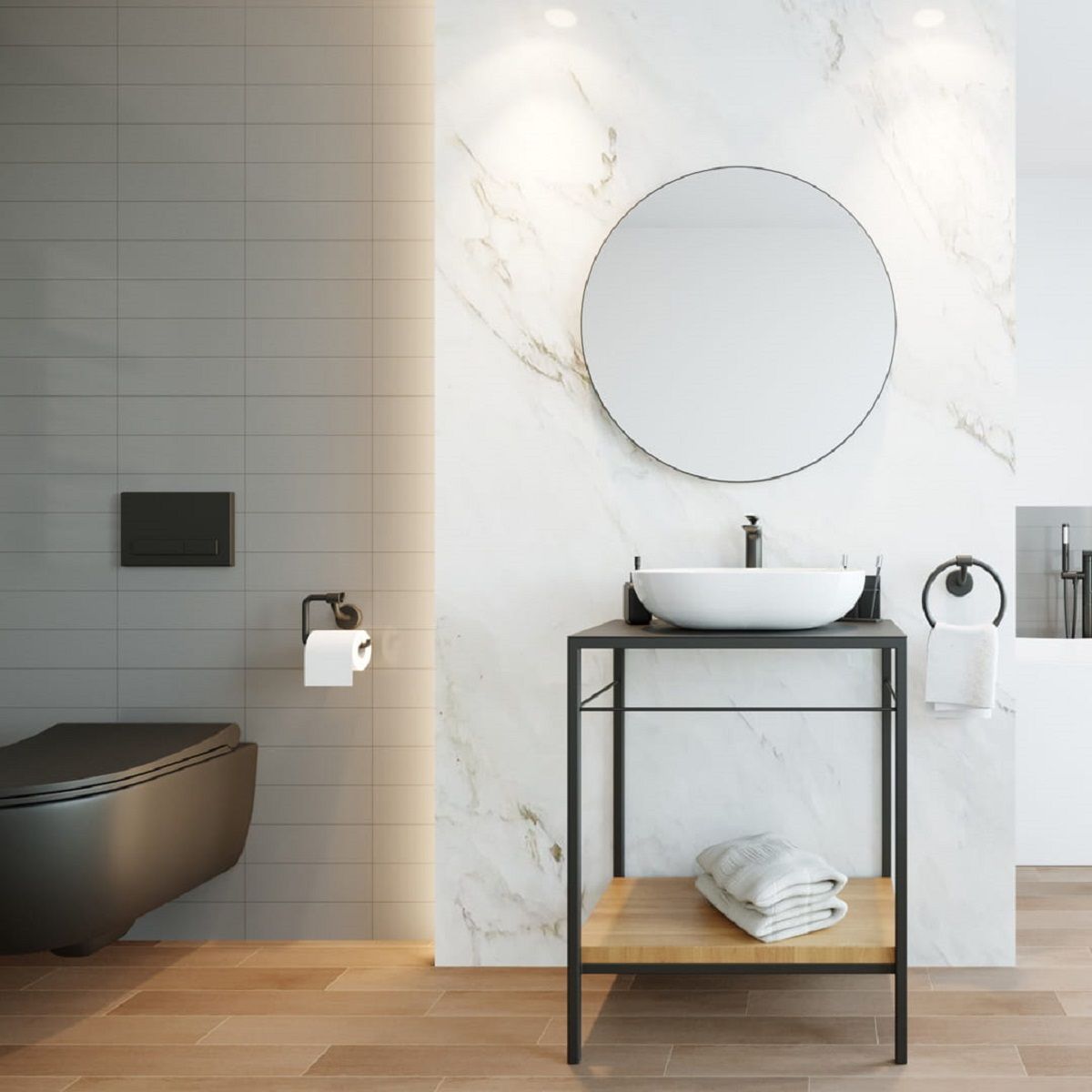 Oglinda rotunda, cadru negru, dimensiuni intre 70-90 cm, Ego-Ventura