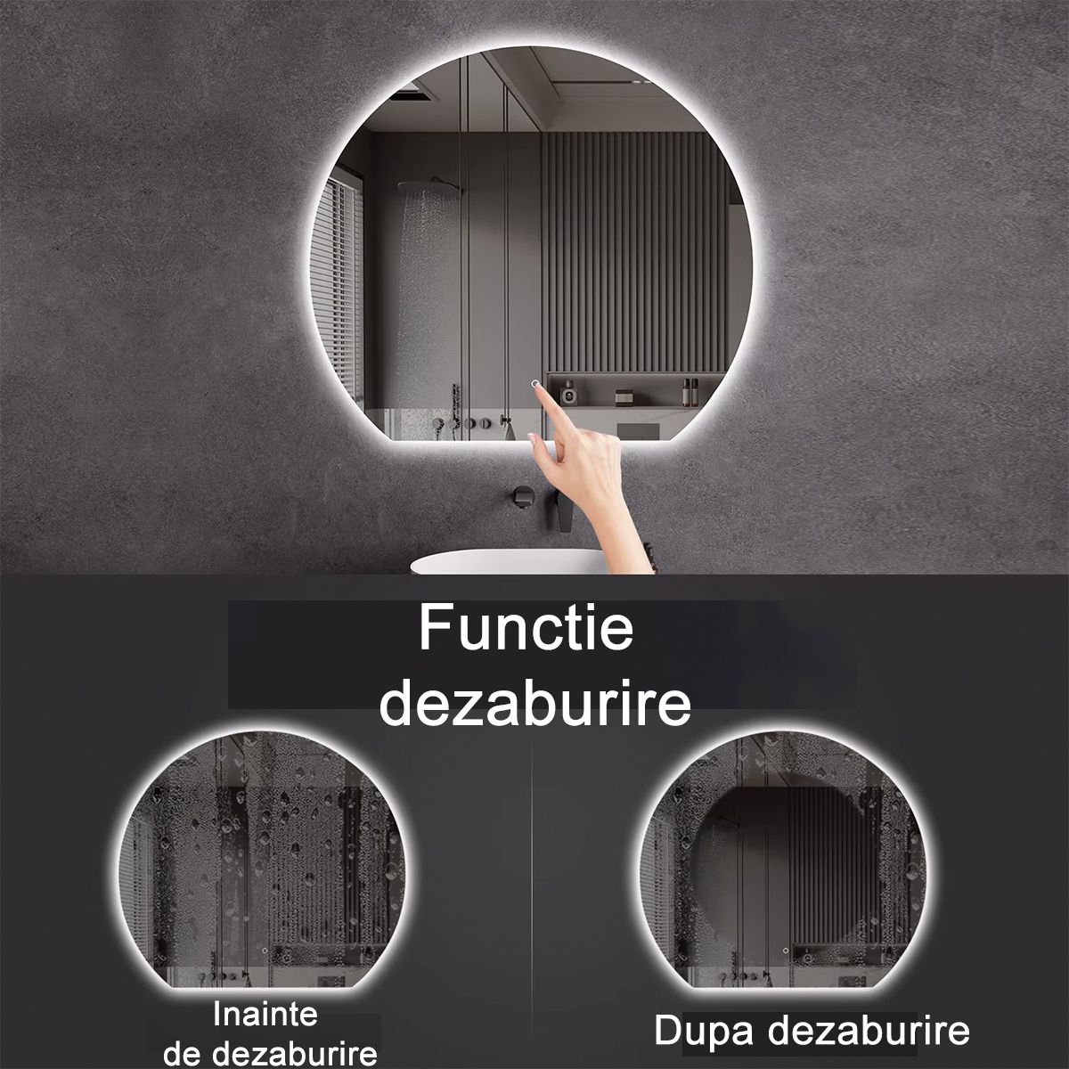 Oglinda smart Led, 5 mm, dezaburire, buton touch, 3 Culori, dimensiuni: 80,90,100 cm, Orbis