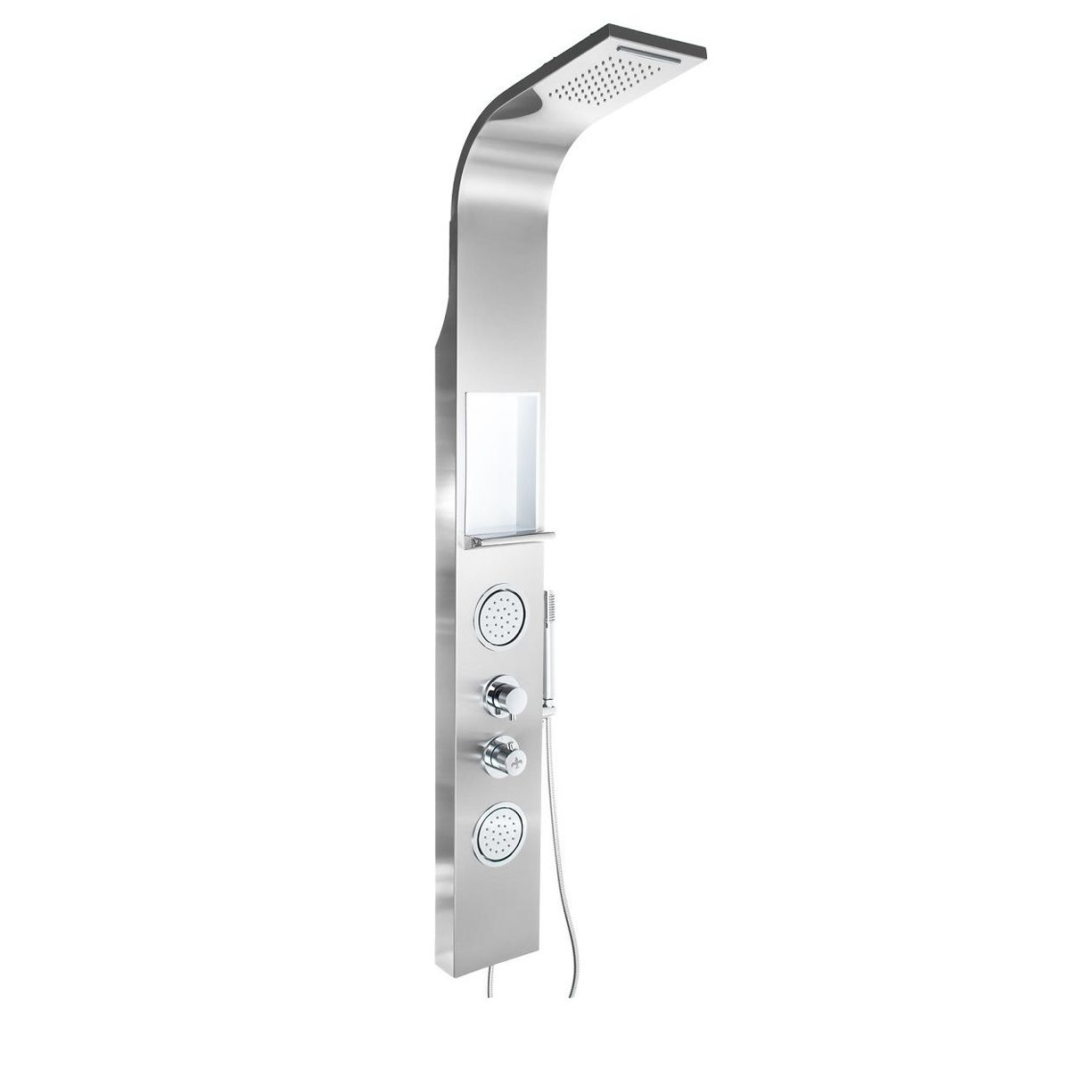 Panel de dus EGO-423S, Raft integrat, otel inoxidabil, Ploaie, Cascada si hidromasaj, finisaj crom