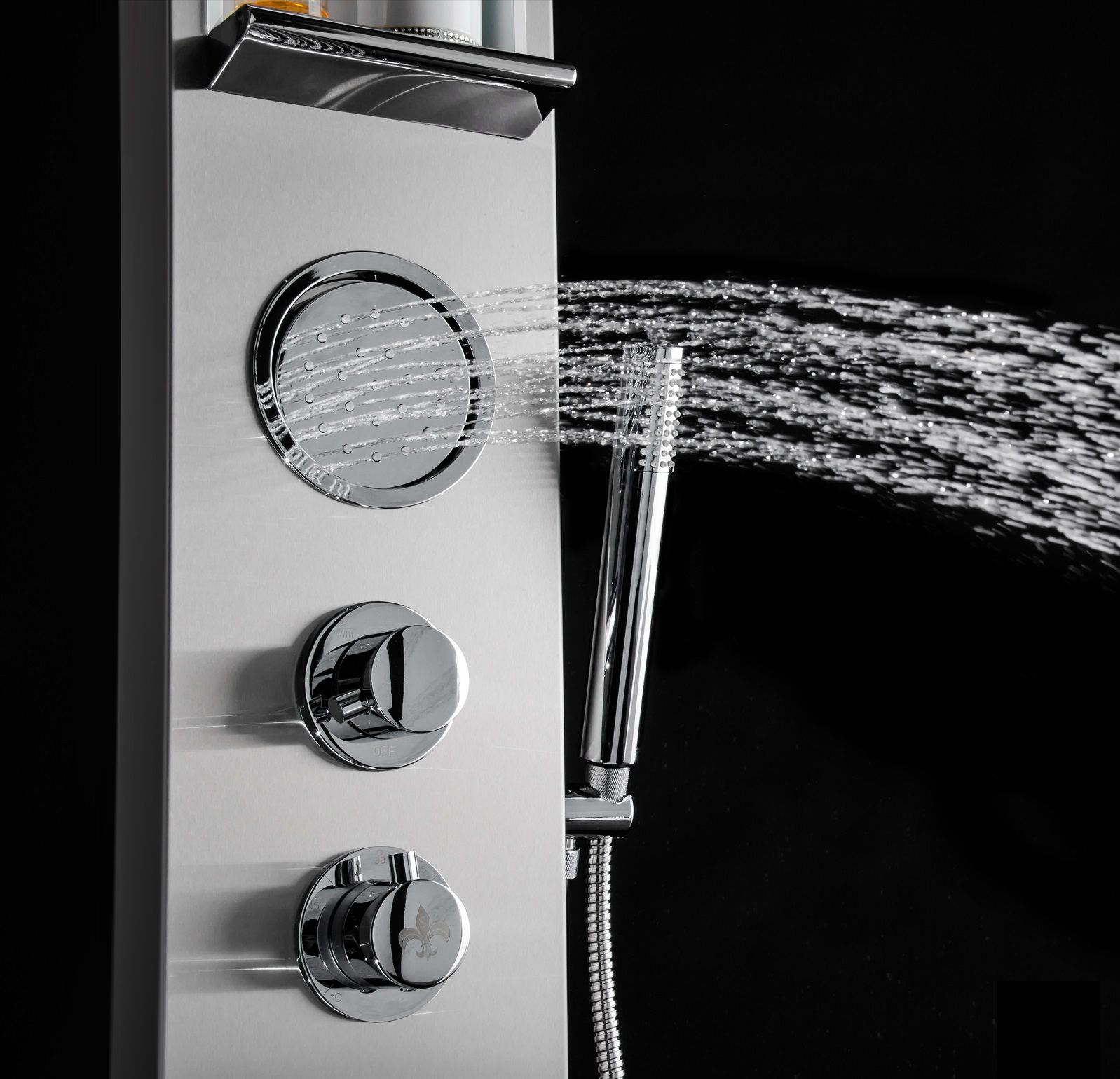 Panel de dus SK-423S,otel inoxidabil, cu ploaie si hidromasaj, finisaj crom