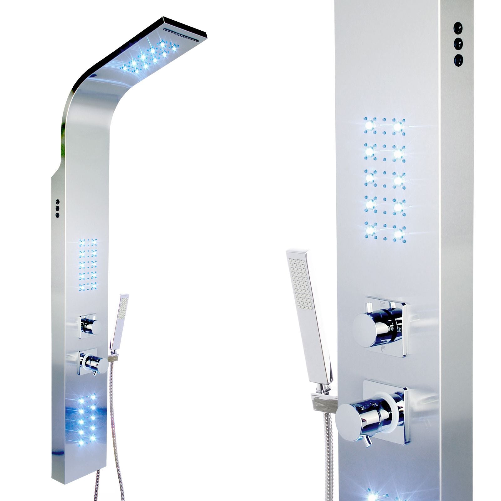 Panel dus 9304 LED din otel inoxidabil, finisaj crom, cu ploaie si hidromasaj
