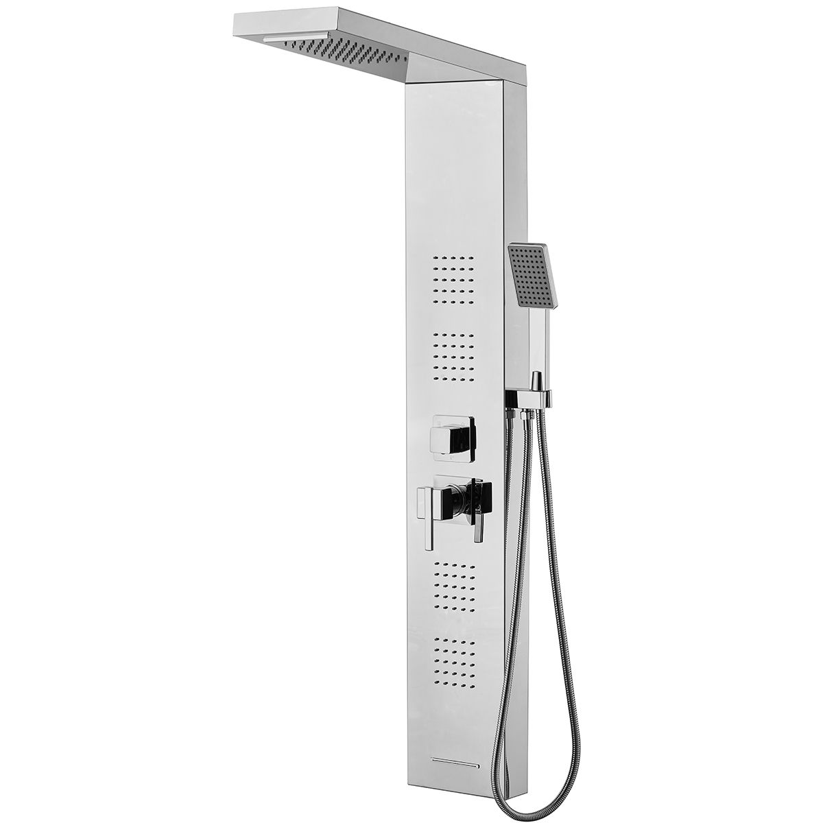 Panel dus, iluminare Led, Cascada, Ploaie tropicala, 5 functii, dus de mana, Crom, Infinity