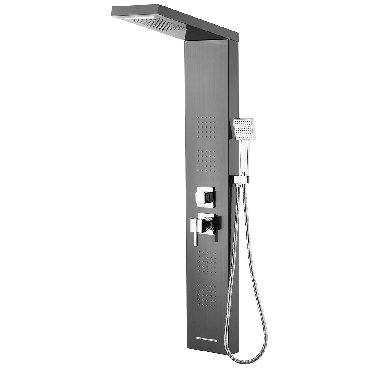 Panel dus, iluminare Led, Cascada, Ploaie tropicala, 5 functii, dus de mana, Dark grey, Infinity