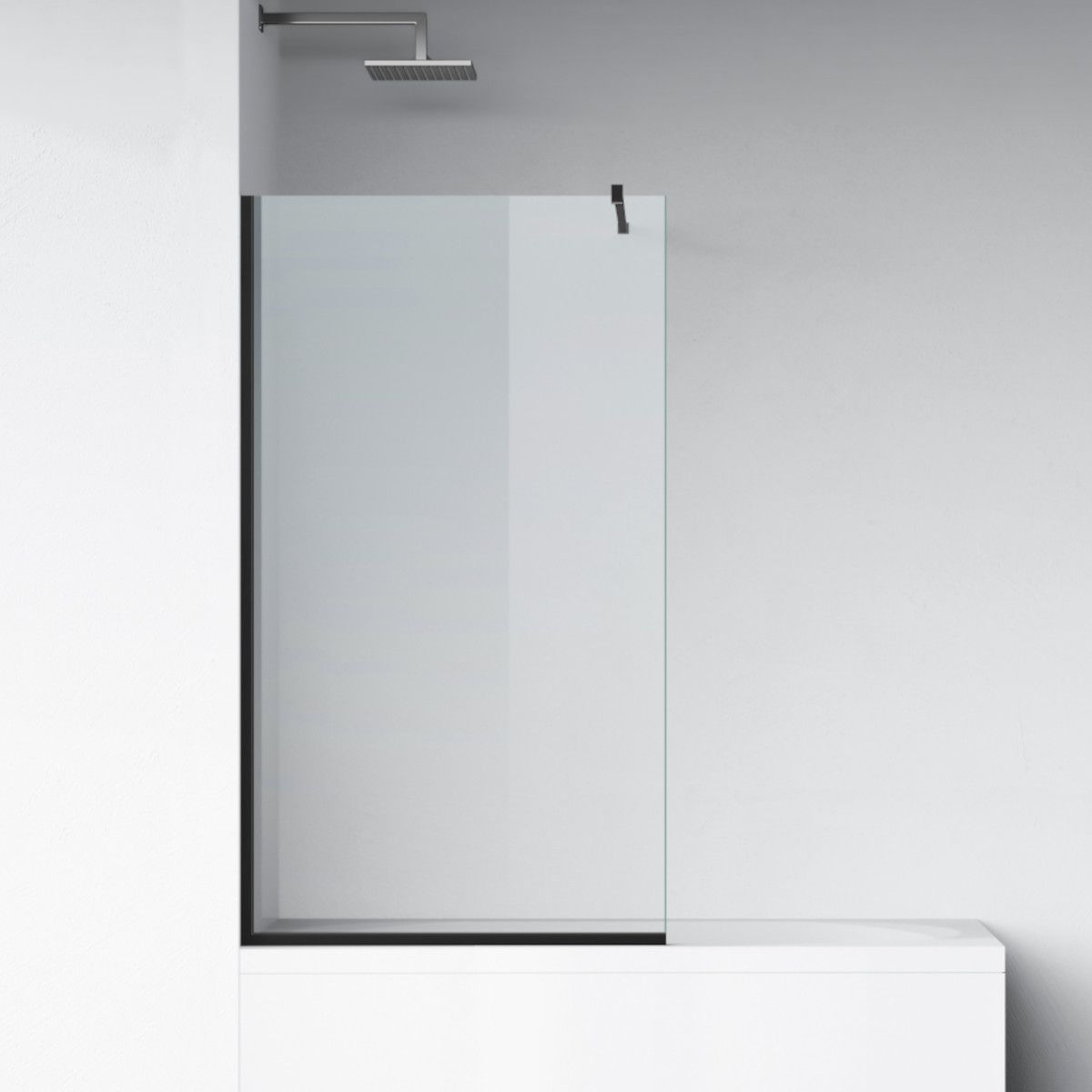 Paravan cada, fix, transparent, profile Negru Mat, sticla securizata 8 mm, 80-90x150 cm , Nora