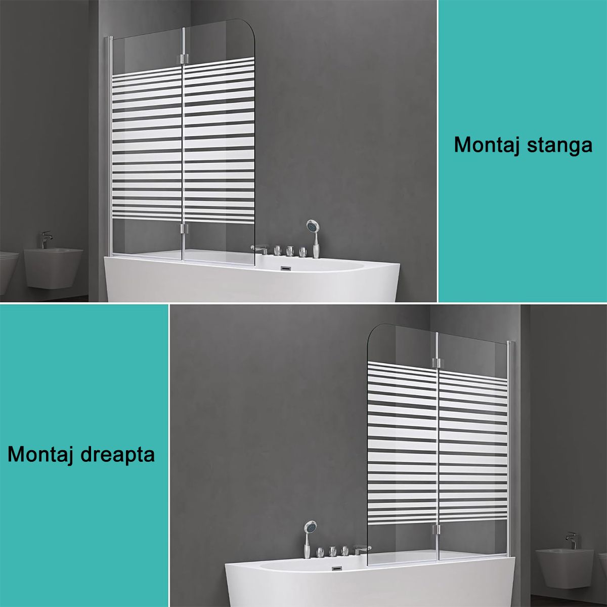 Paravan cada pliabil EGO-1408S, 120x140 cm, sticla sablata partial 6 mm, pivotant 180°, tratament Nano Easy Clean