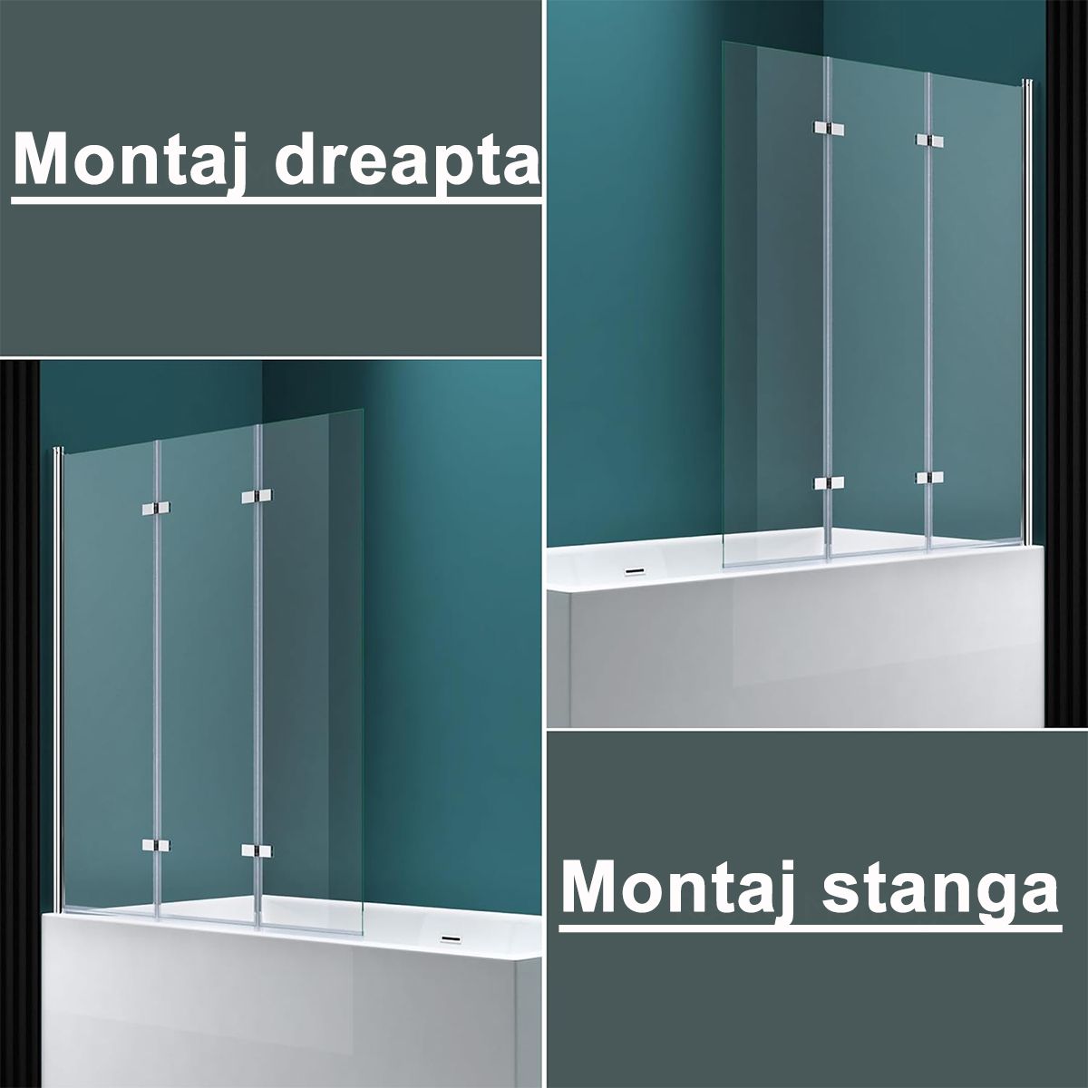 Paravan pliabil 116, 130x140 cm, sticla 6 mm, pivotant 180°, montaj pe dreapta, tratament Nano Easy Clean