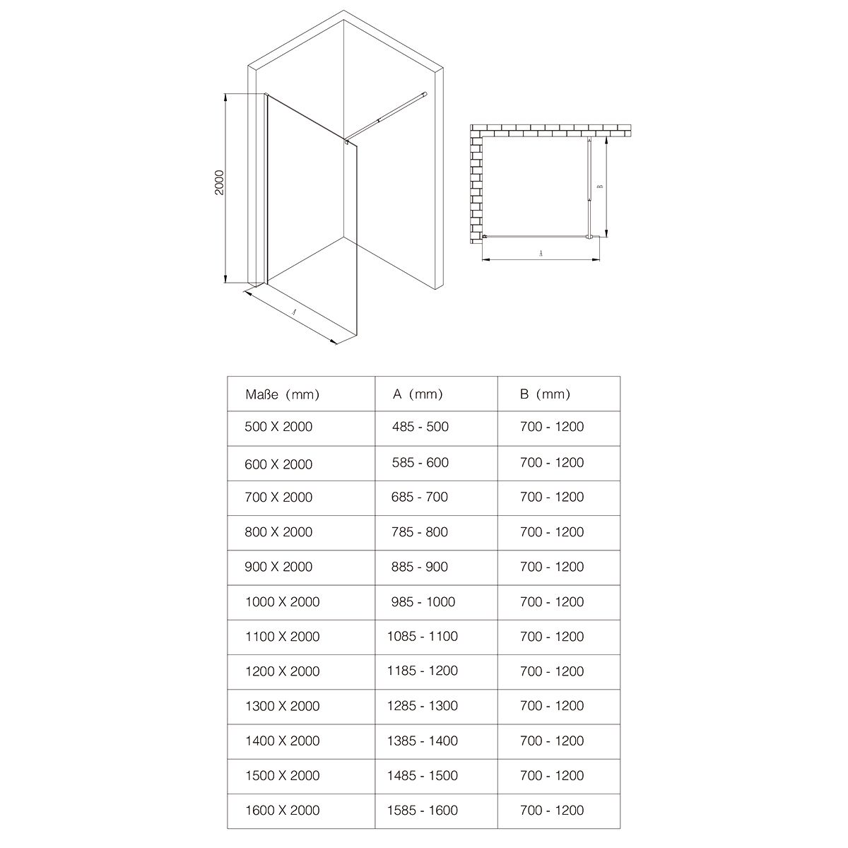Perete dus Walk-In, EGO-01K, sticla securizata 8 sau 10 mm, intre 90-100 cm, Lotus Efect