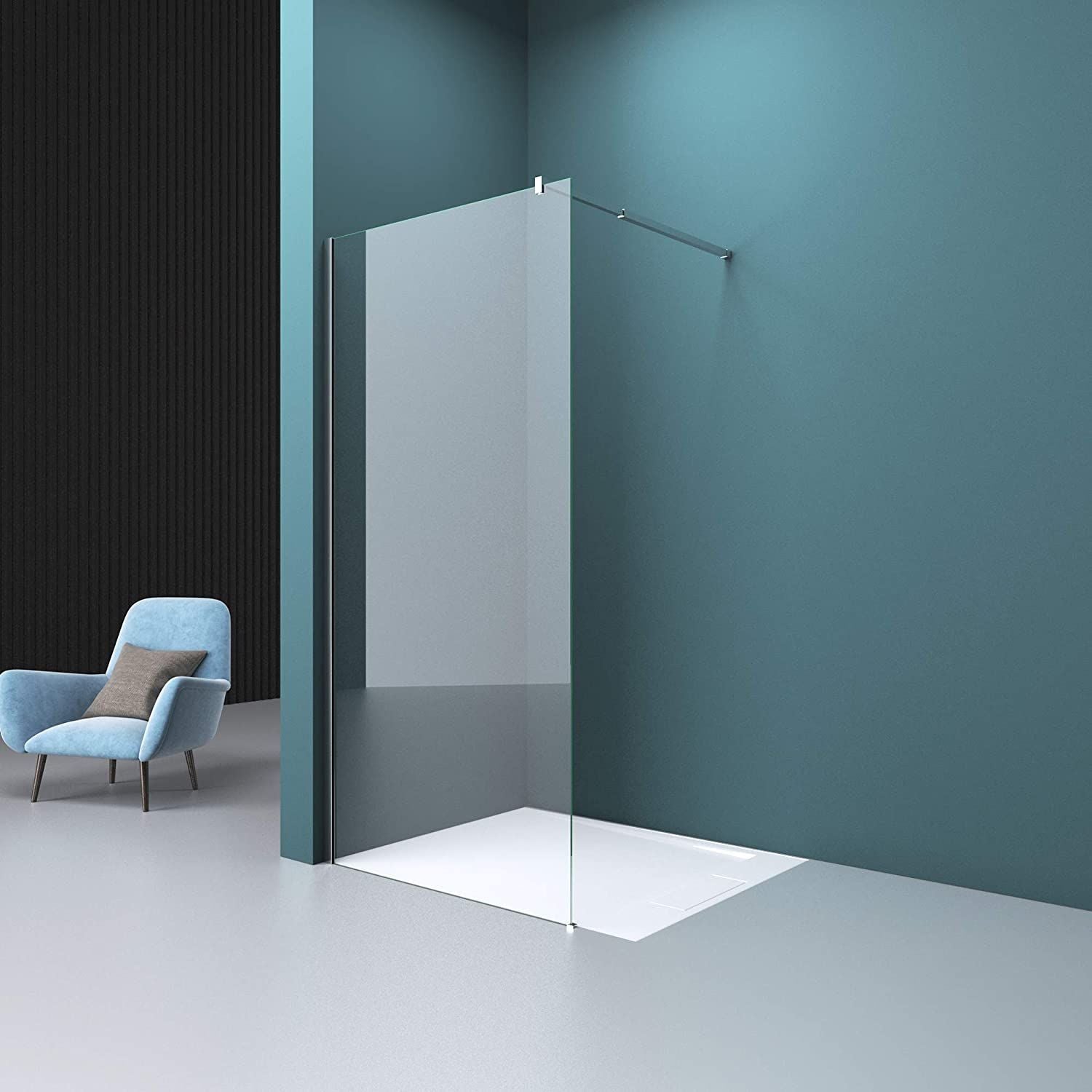 Perete dus Walk-In, sticla securizata 10 mm, transparenta, dimensiuni 80, 100, 120, 140 cm, Lotus Efect, Sicilia