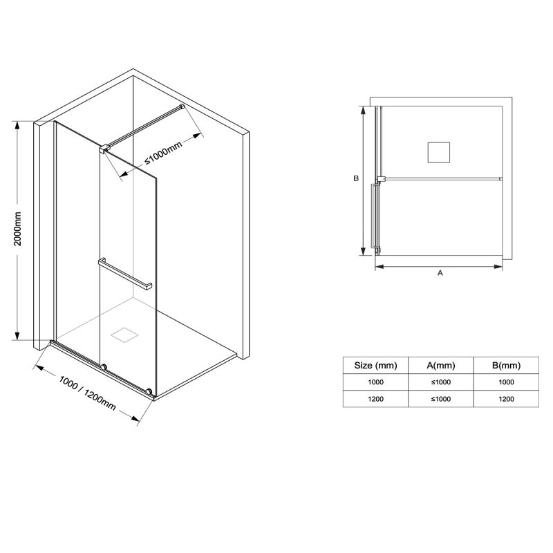 Perete dus Walk-In, sticla securizata de 6 mm, 2 elemente, glisant, dimensiuni 100-120x200 cm,  Crom, Benito