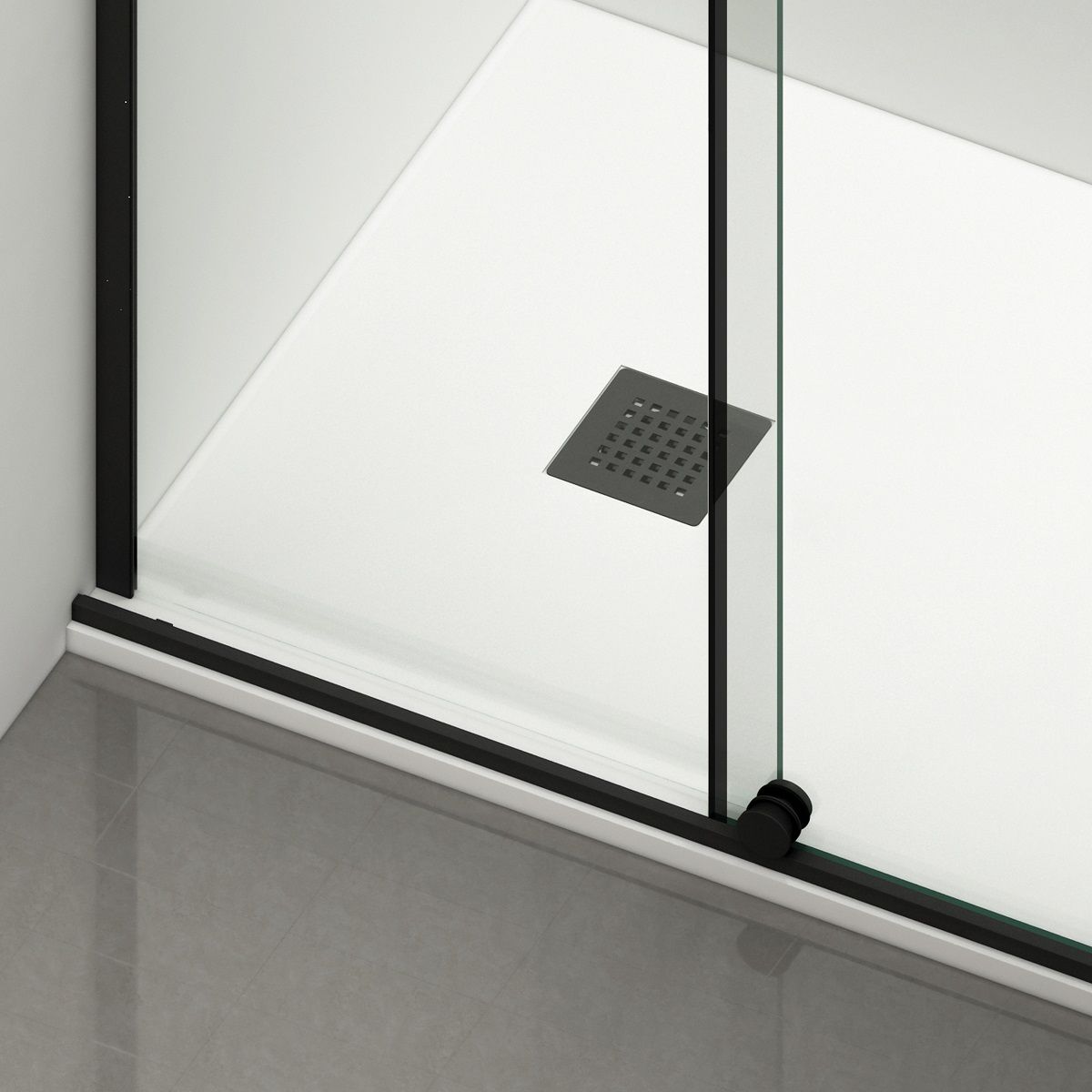 Perete dus Walk-In, sticla securizata de 6 mm, 2 elemente, glisant, dimensiuni 100-120x200 cm,  Negru Mat, Benito