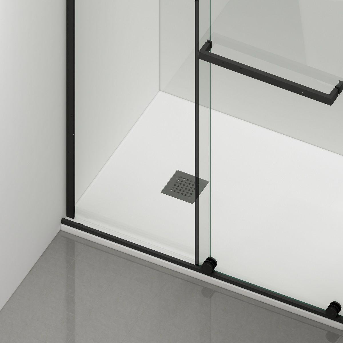 Perete dus Walk-In, sticla securizata de 6 mm, 2 elemente, glisant, dimensiuni 100-120x200 cm,  Negru Mat, Benito