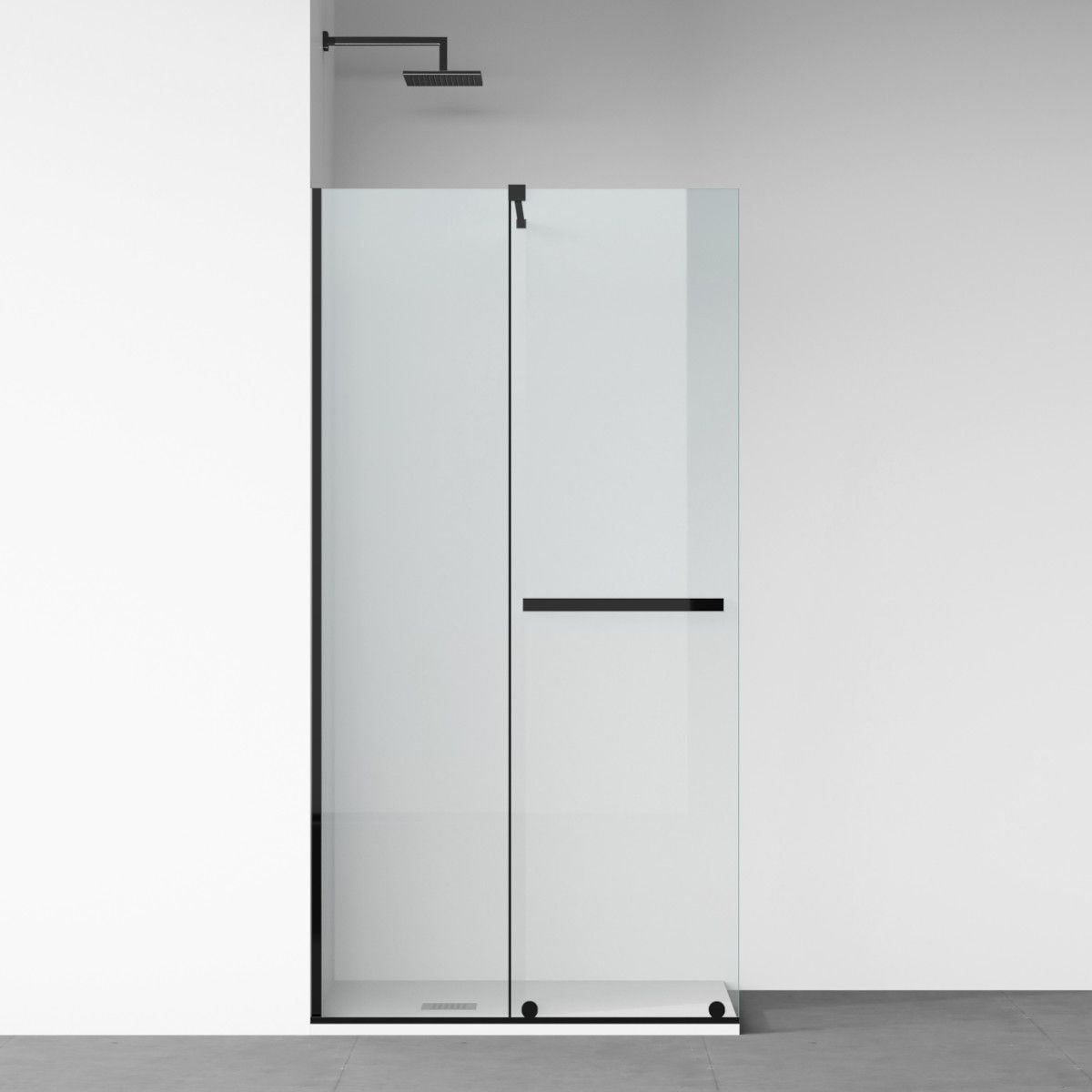 Perete dus Walk-In, sticla securizata de 6 mm, 2 elemente, glisant, dimensiuni 100-120x200 cm,  Negru Mat, Benito