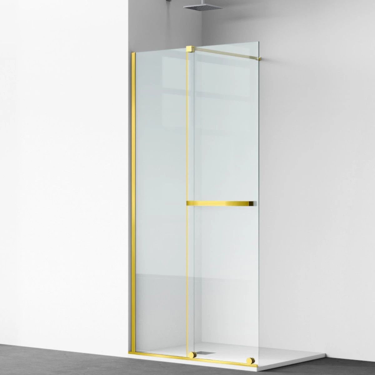 Perete dus Walk-In, sticla securizata de 6 mm, 2 elemente, glisant, dimensiuni 120x200 cm,  Auriu Mat, Benito