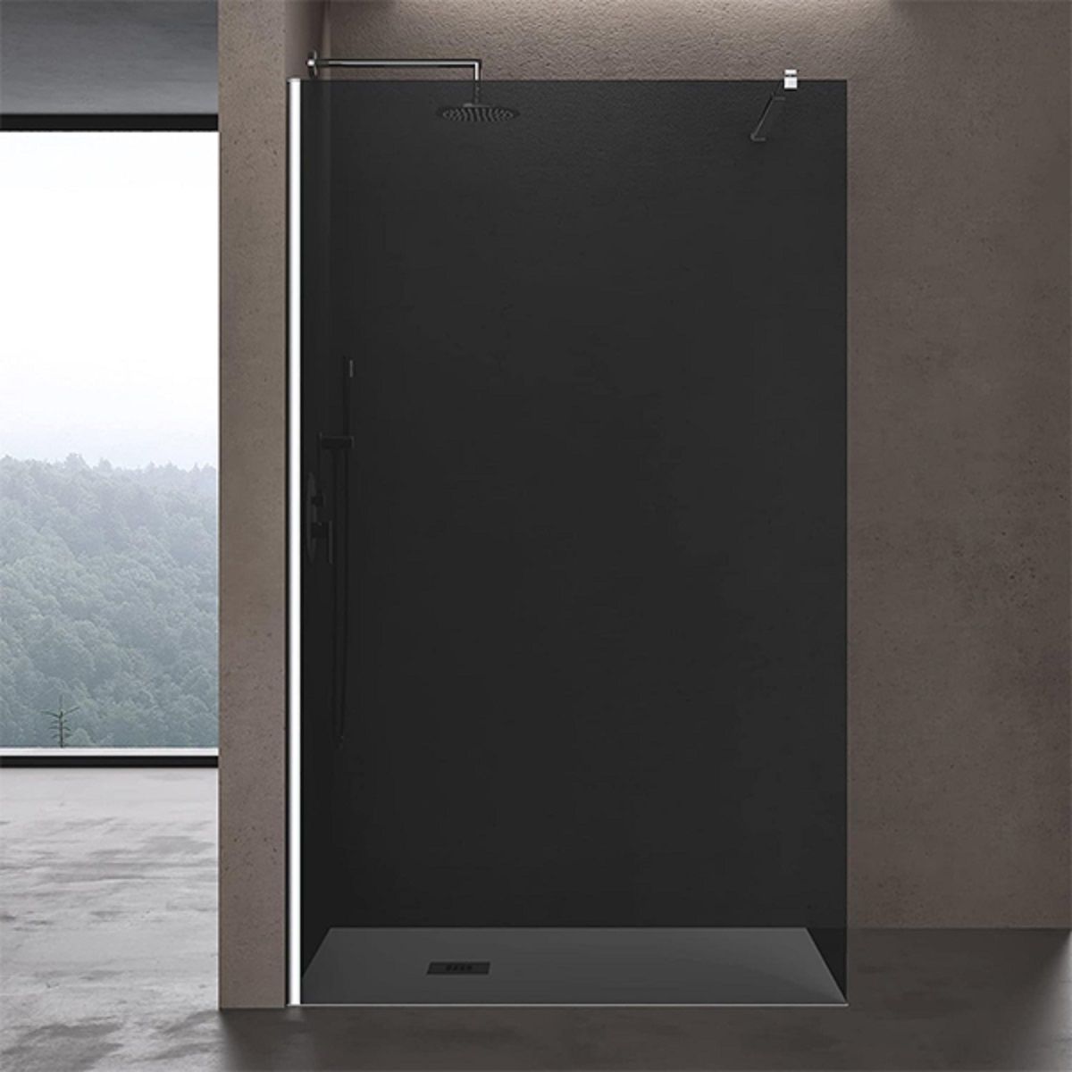 Perete dus Walk-In, sticla securizata finisaj Grafit 10 mm, dimensiuni 100, 120, 140 cm, Lotus Efect, Sicilia