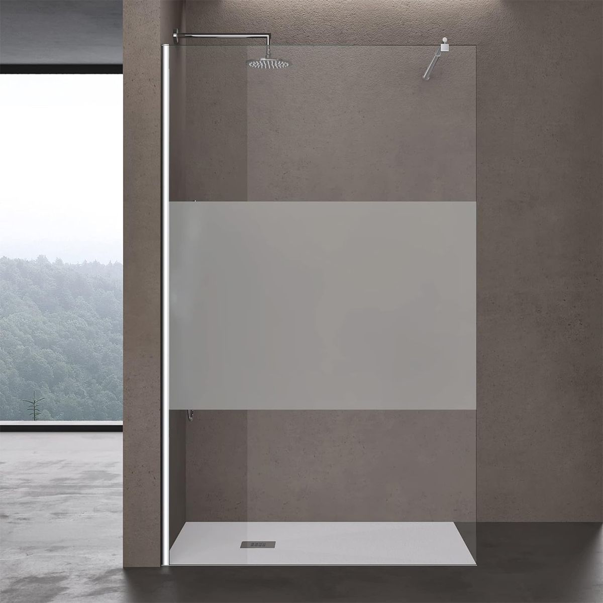 Perete dus Walk-In,  sticla securizata, sablata partial 10 mm, dimensiuni 100, 120, 140 cm, Lotus Efect, Sicilia